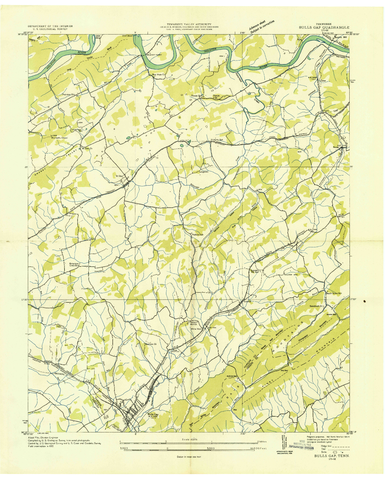 USGS 1:24000-SCALE QUADRANGLE FOR BULLS GAP, TN 1935