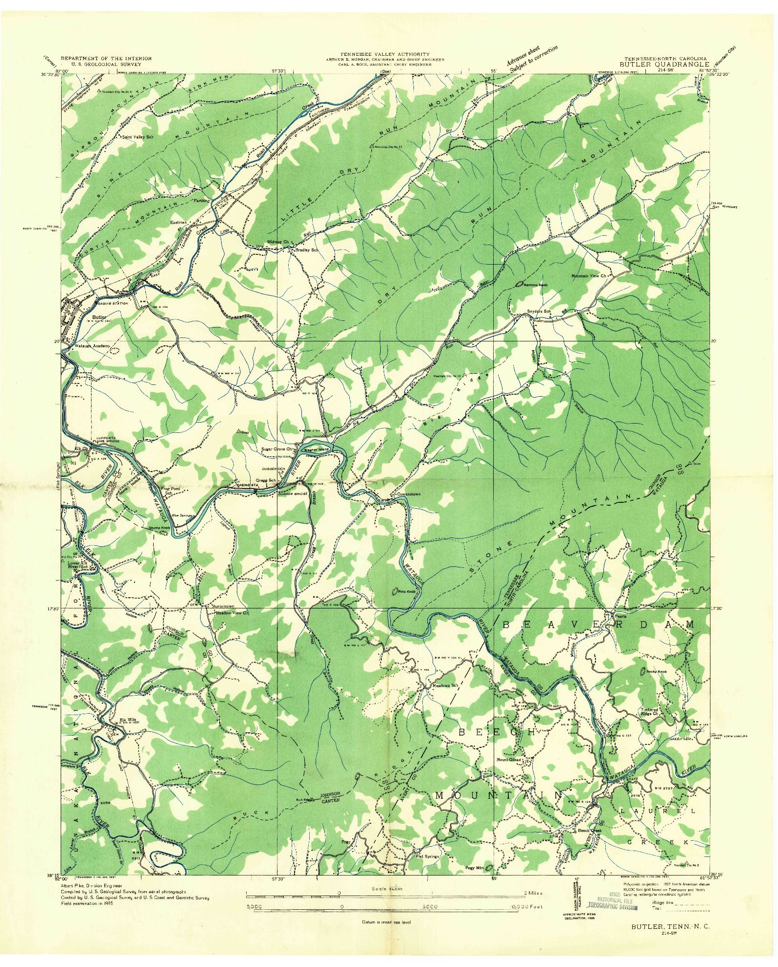 USGS 1:24000-SCALE QUADRANGLE FOR BUTLER, TN 1935