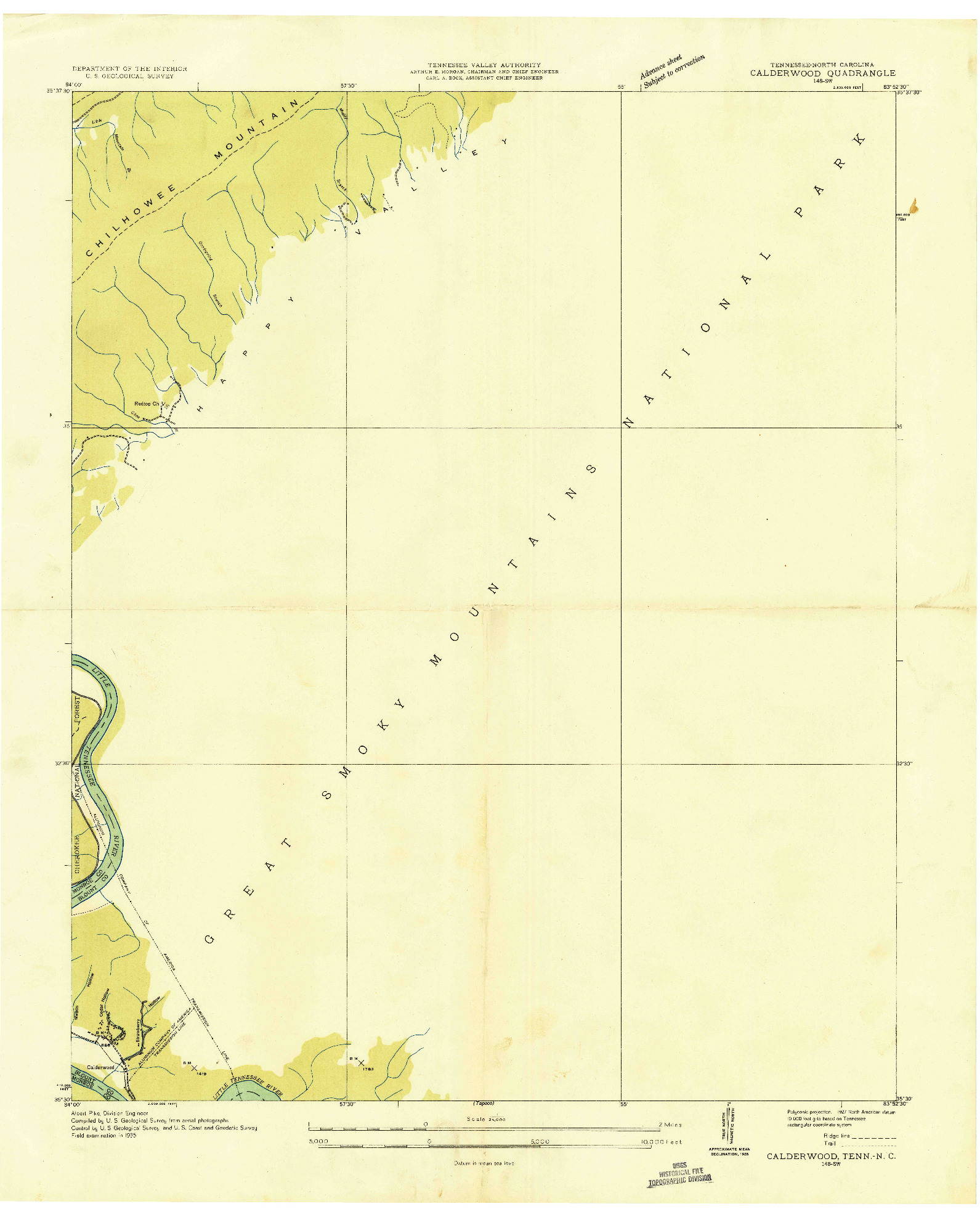 USGS 1:24000-SCALE QUADRANGLE FOR CALDERWOOD, TN 1935