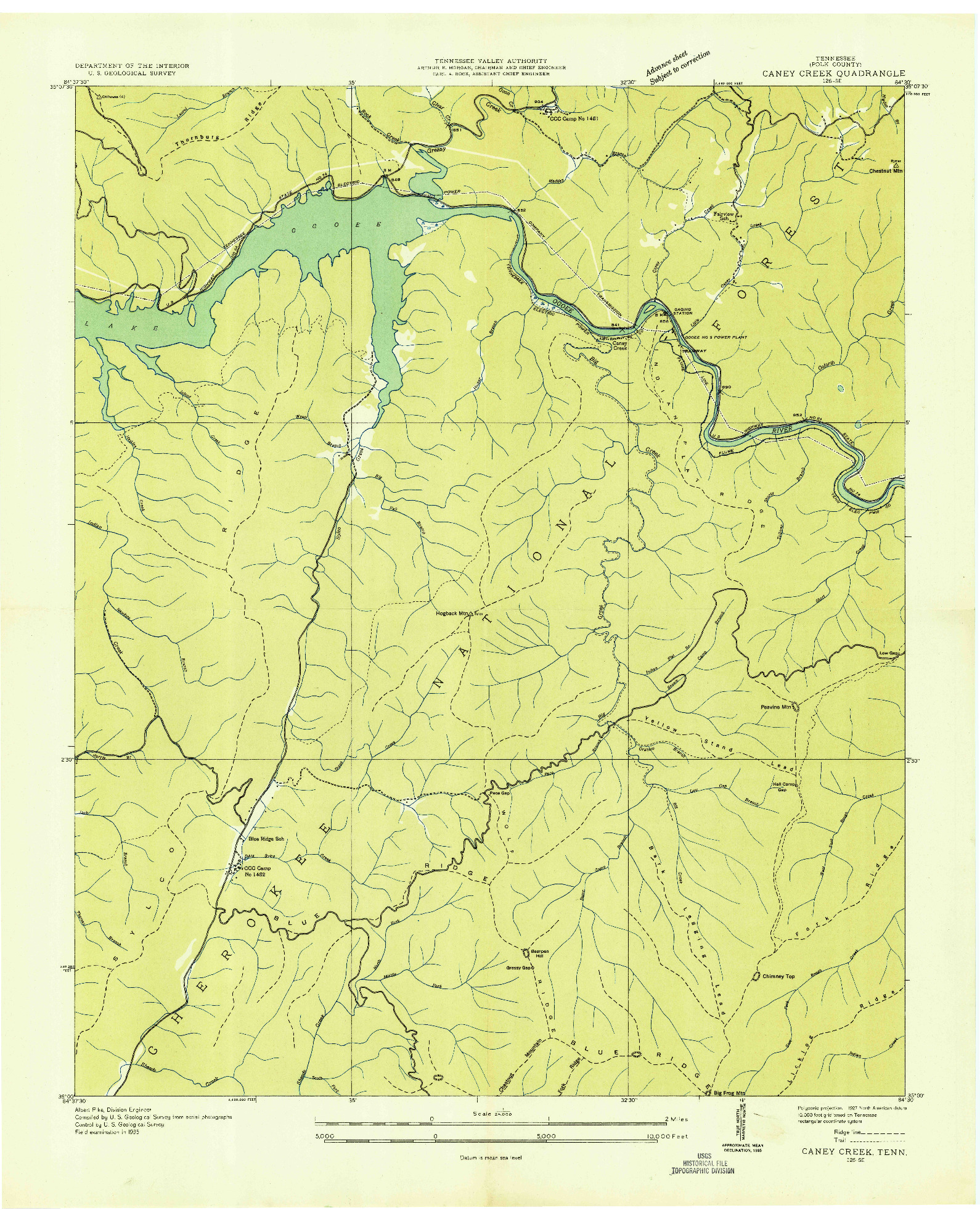 USGS 1:24000-SCALE QUADRANGLE FOR CANEY CREEK, TN 1935