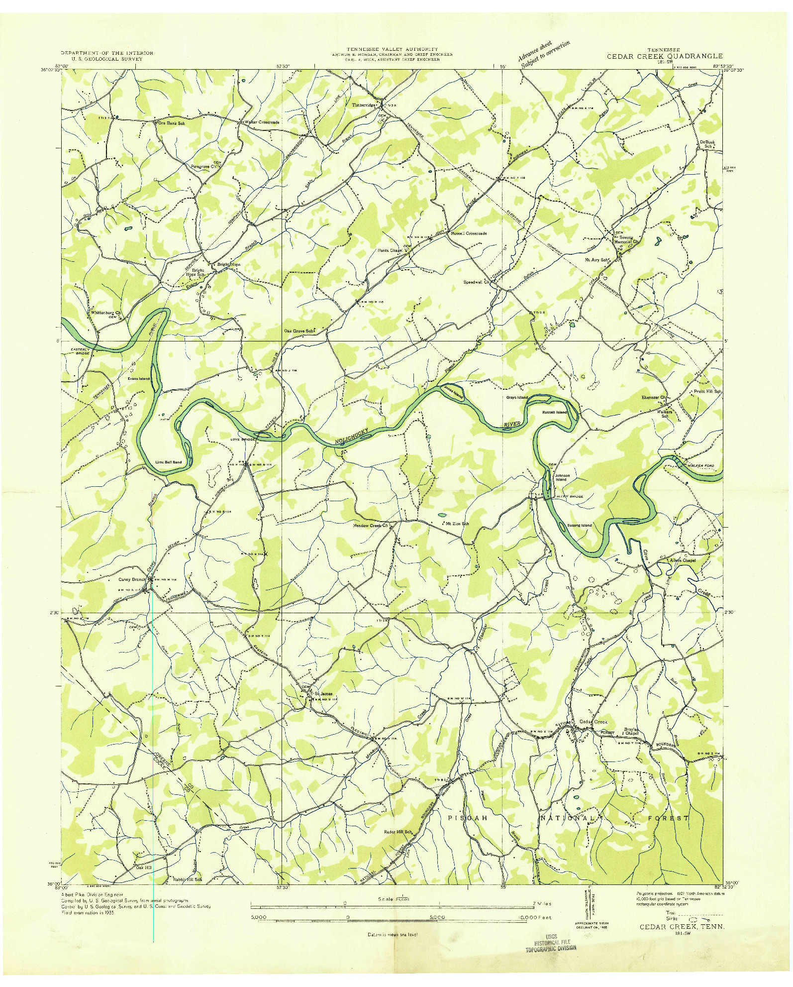 USGS 1:24000-SCALE QUADRANGLE FOR CEDAR CREEK, TN 1935