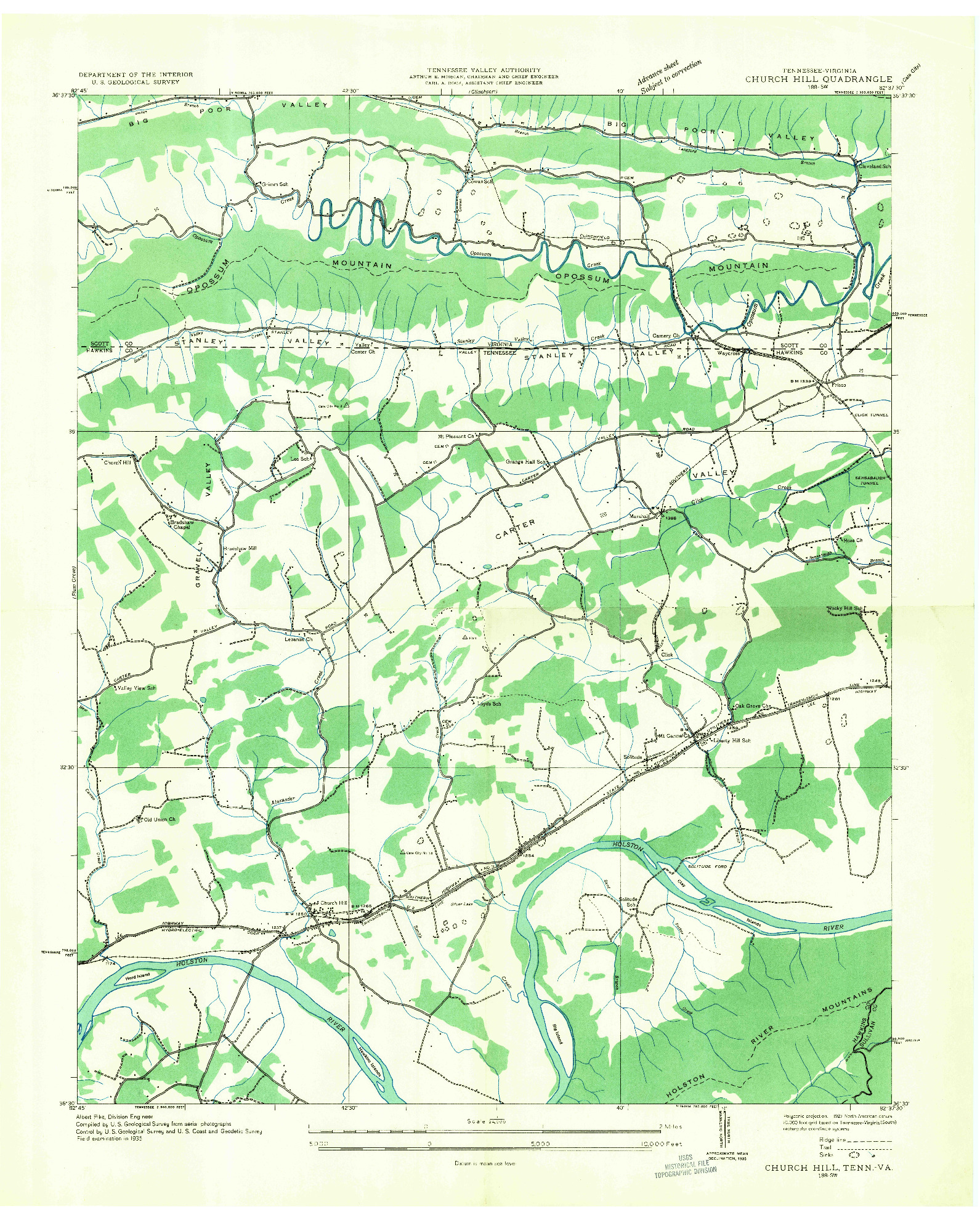 USGS 1:24000-SCALE QUADRANGLE FOR CHURCH HILL, TN 1935
