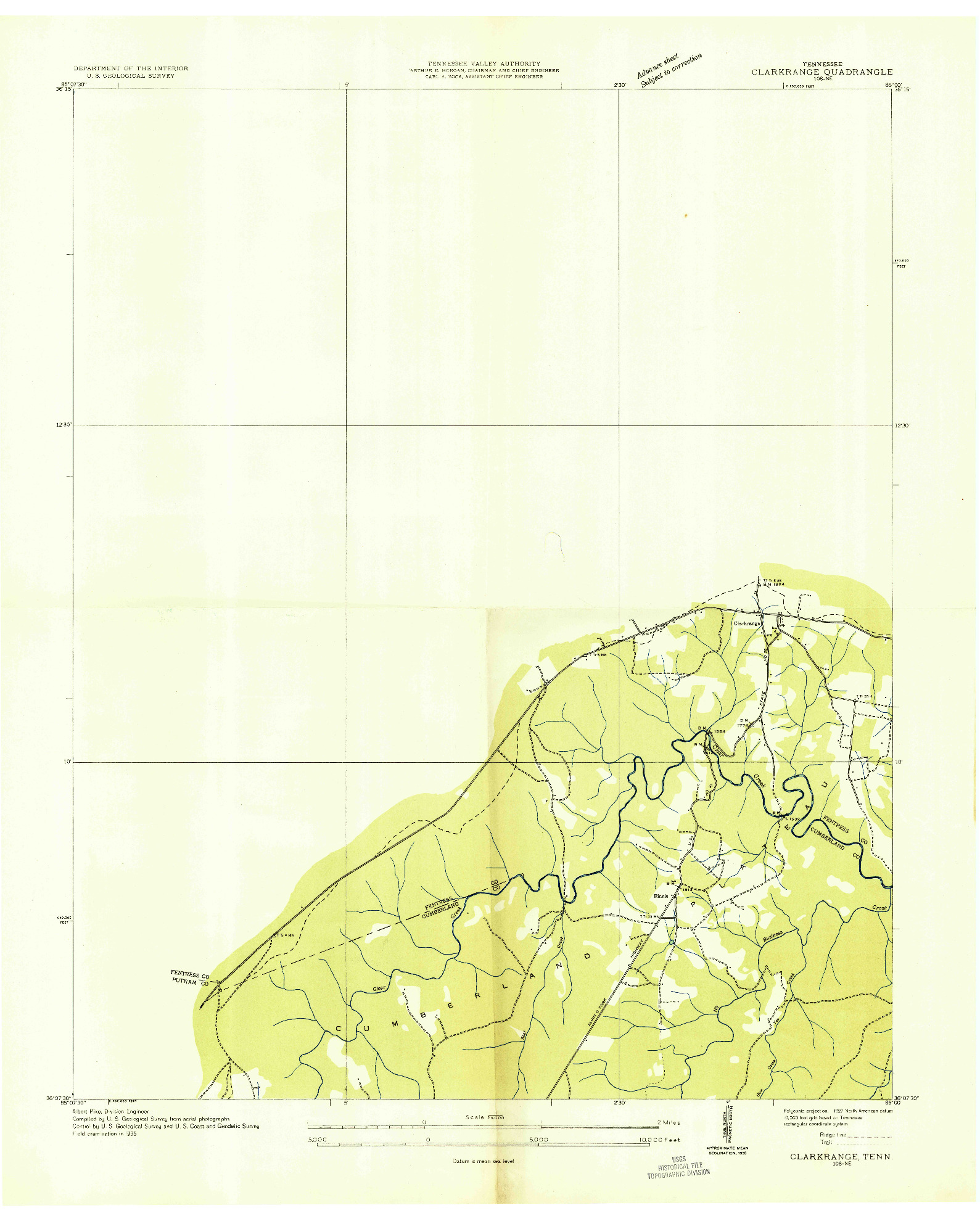 USGS 1:24000-SCALE QUADRANGLE FOR CLARKRANGE, TN 1935