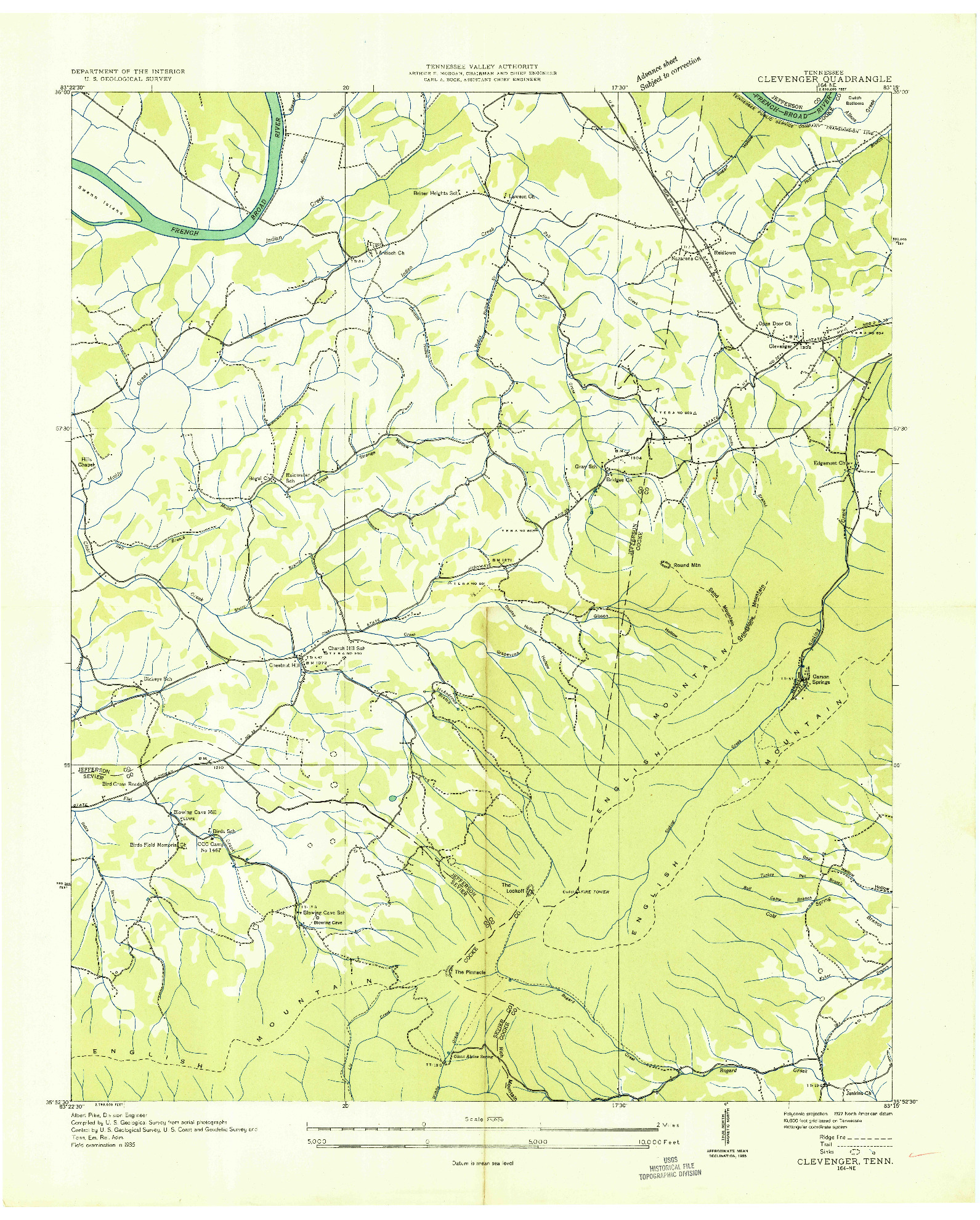 USGS 1:24000-SCALE QUADRANGLE FOR CLEVENGER, TN 1935
