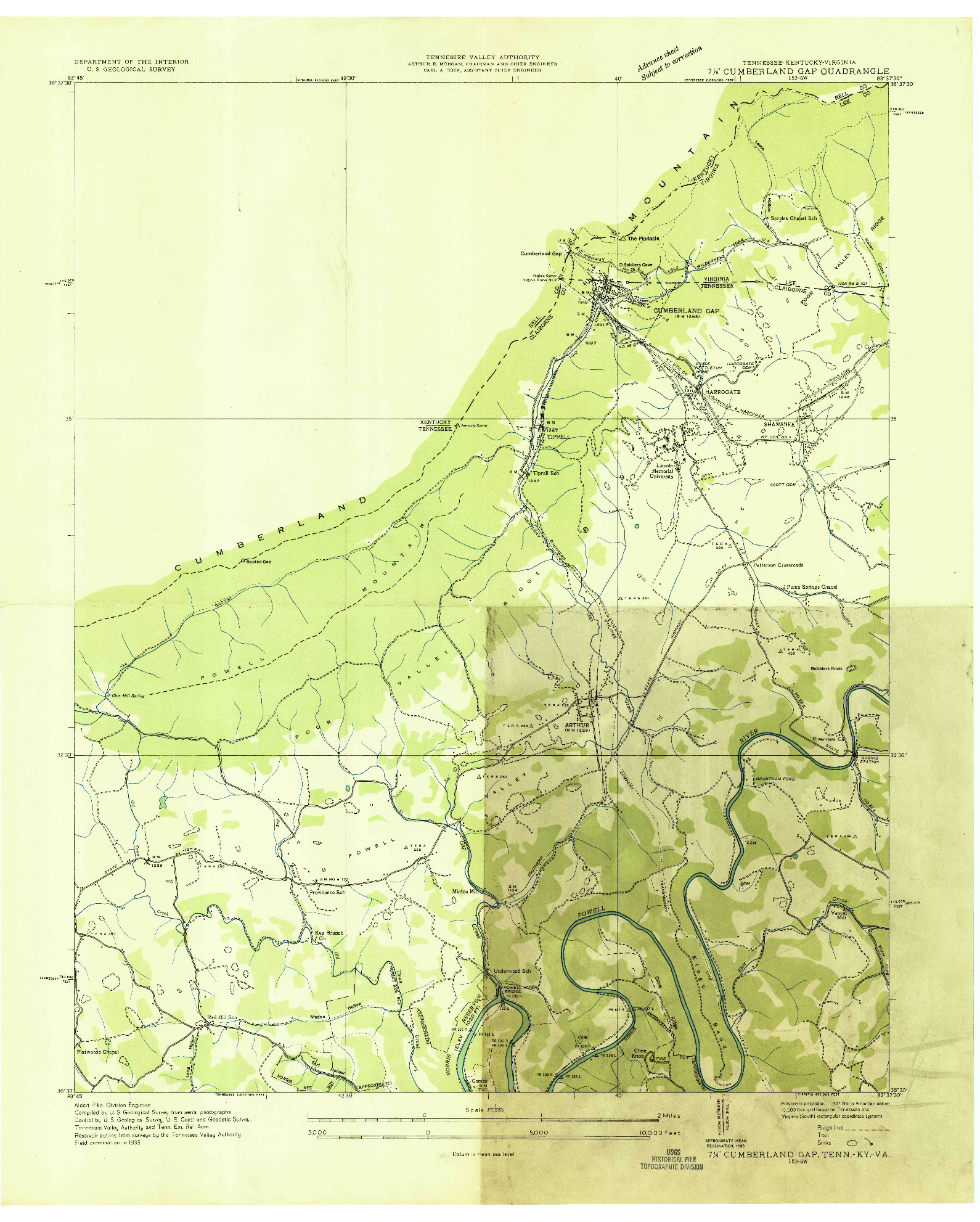 USGS 1:24000-SCALE QUADRANGLE FOR CUMBERLAND GAP, TN 1935