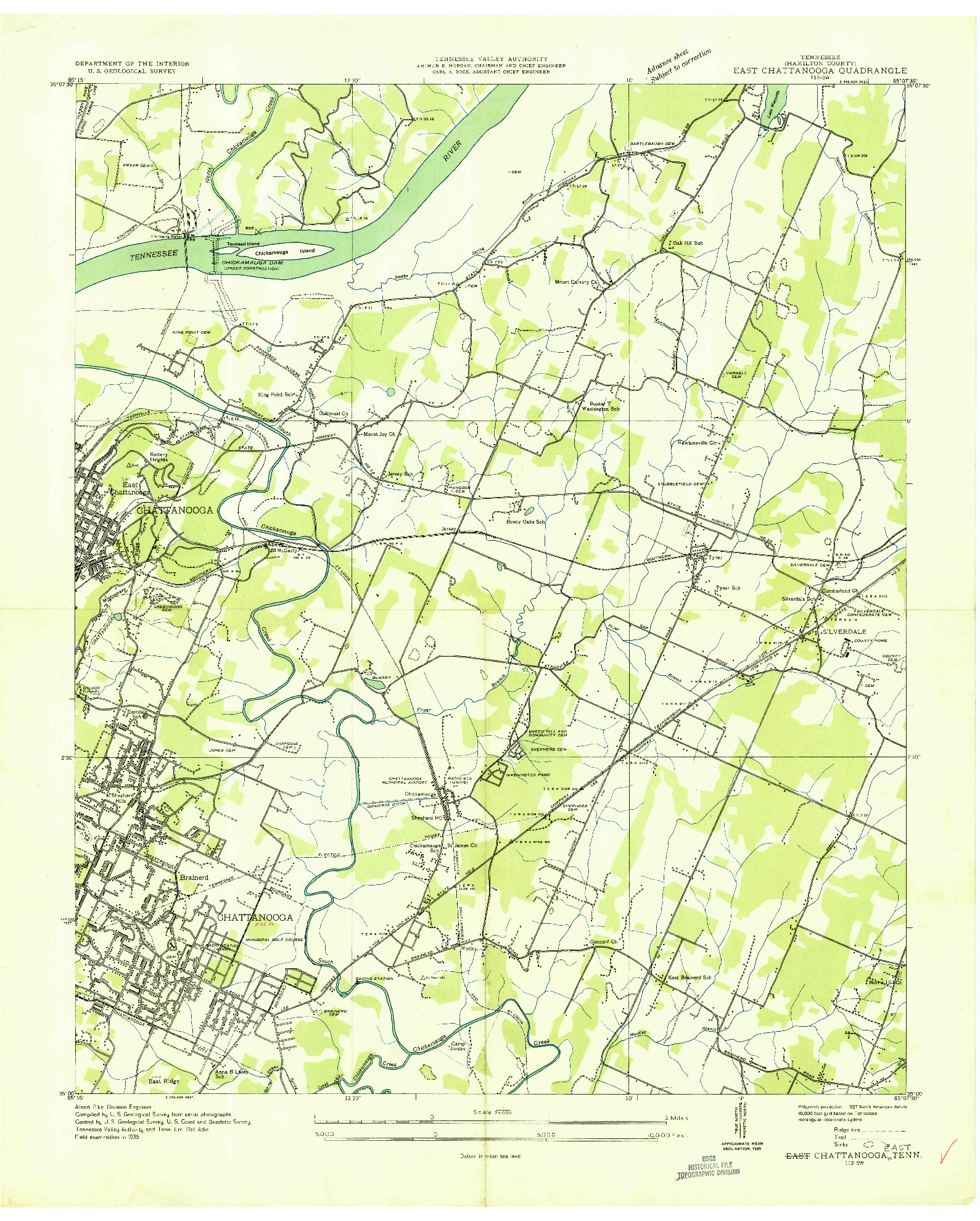 USGS 1:24000-SCALE QUADRANGLE FOR EAST CHATTANOOGA, TN 1935