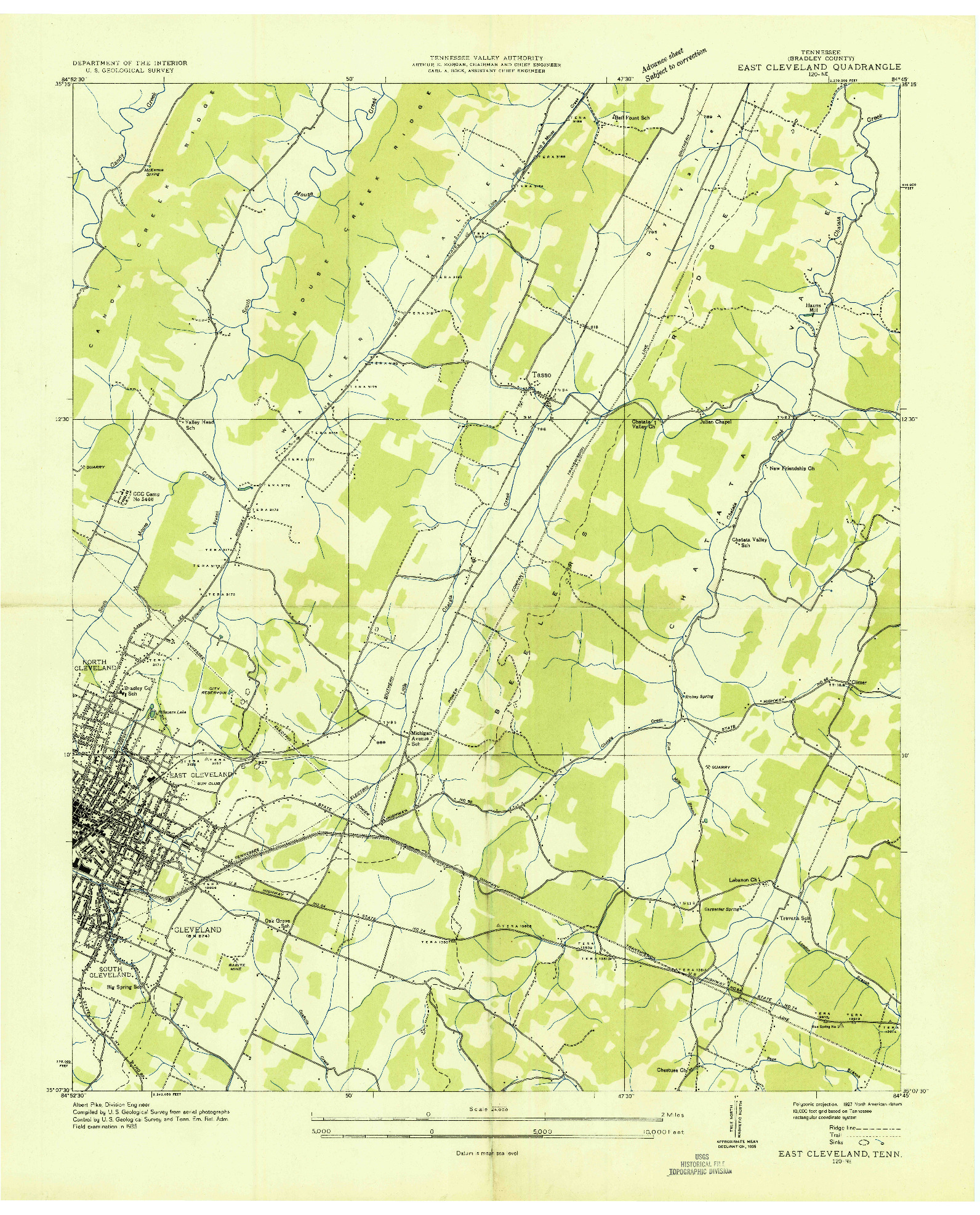 USGS 1:24000-SCALE QUADRANGLE FOR EAST CLEVELAND, TN 1935
