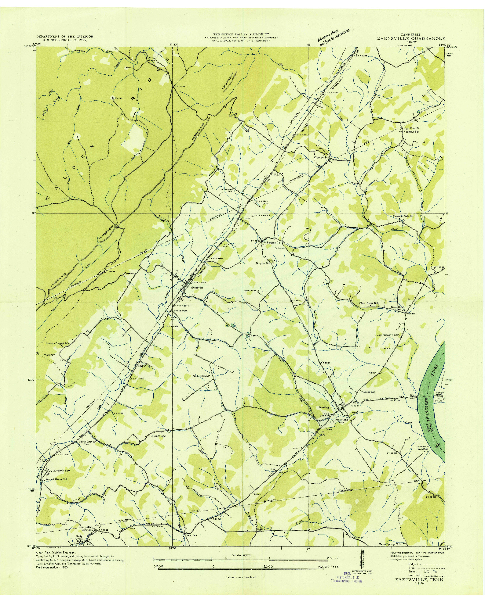 USGS 1:24000-SCALE QUADRANGLE FOR EVENSVILLE, TN 1935