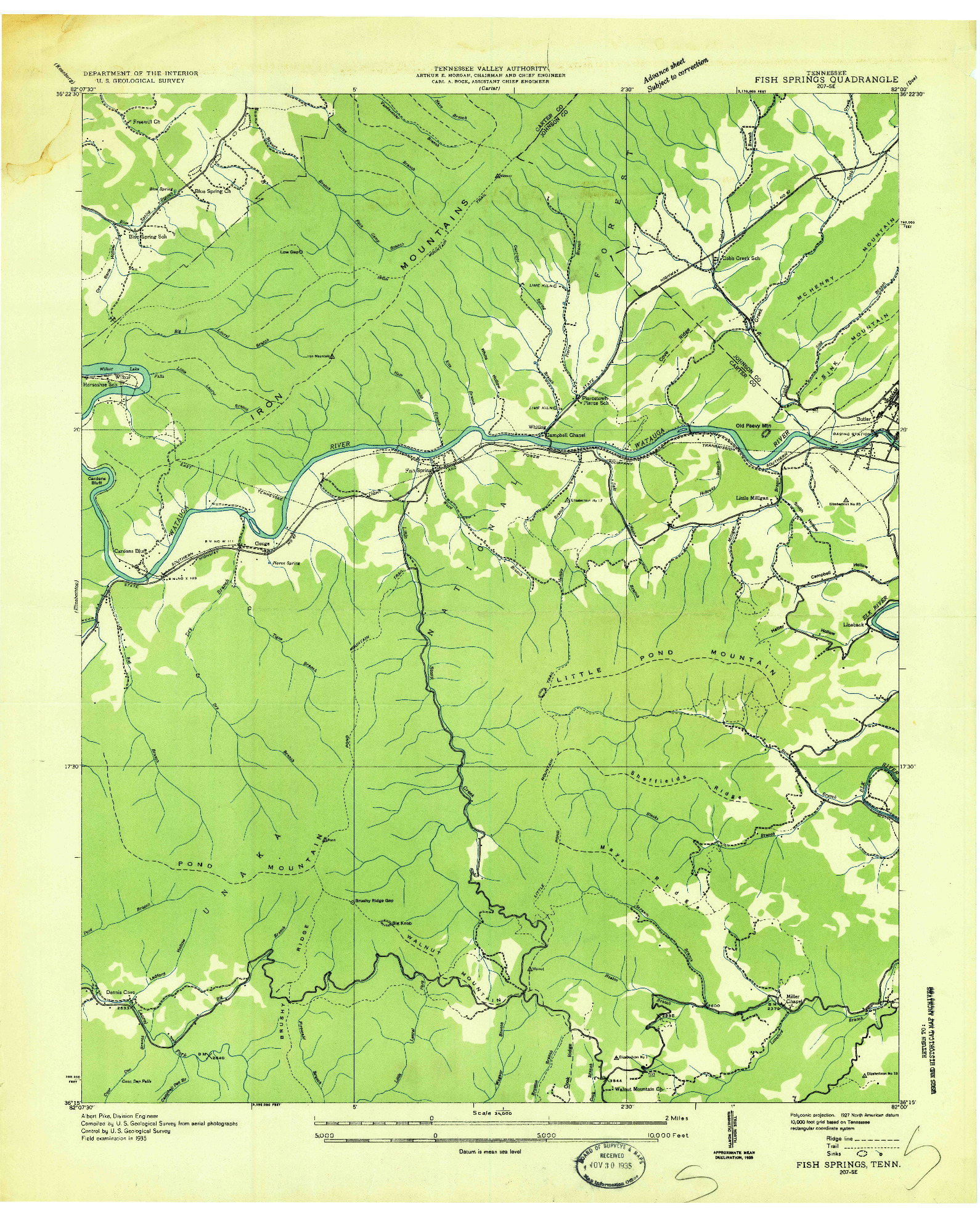 USGS 1:24000-SCALE QUADRANGLE FOR FISH SPRINGS, TN 1935