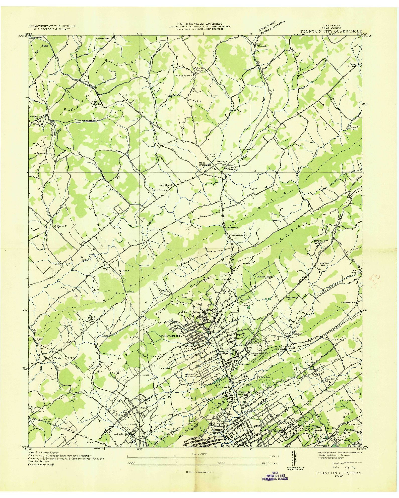 USGS 1:24000-SCALE QUADRANGLE FOR FOUNTAIN CITY, TN 1935