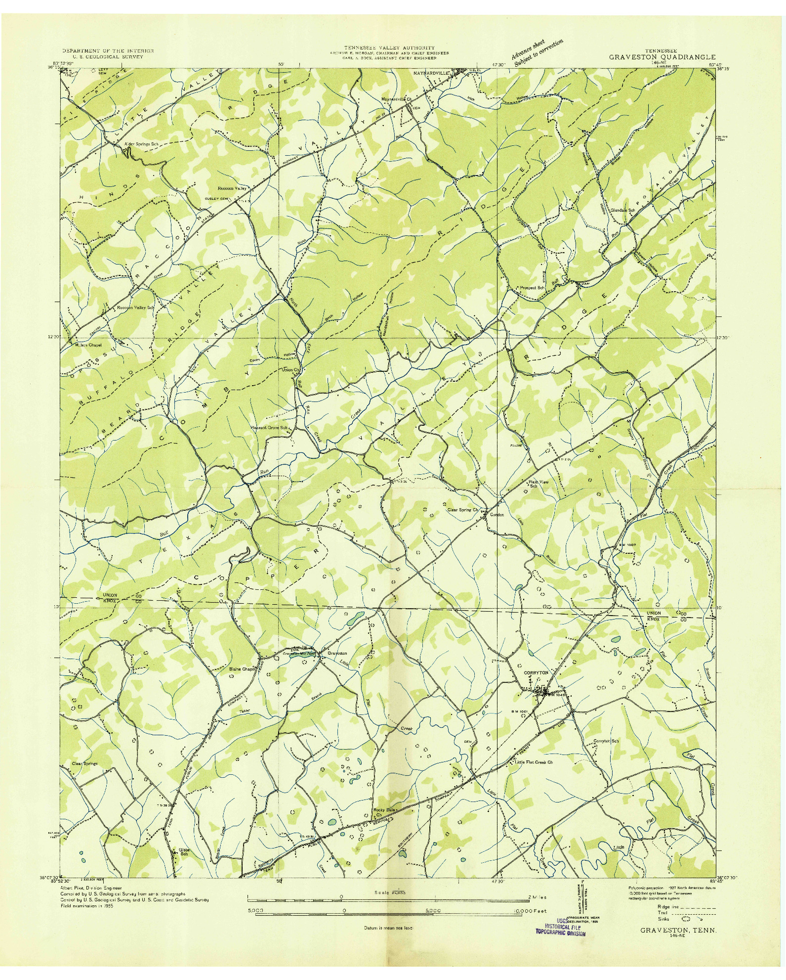 USGS 1:24000-SCALE QUADRANGLE FOR GRAVESTON, TN 1935