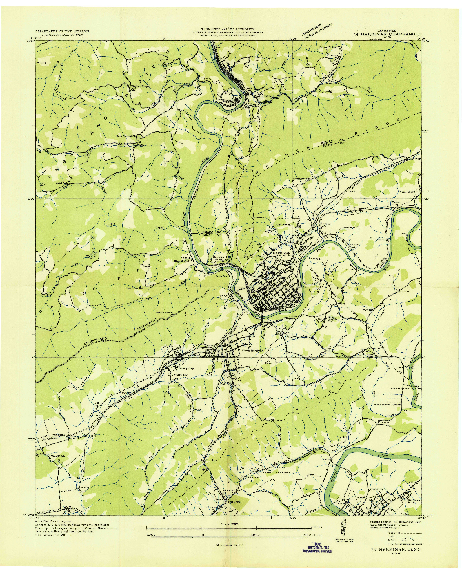 USGS 1:24000-SCALE QUADRANGLE FOR HARRIMAN, TN 1935