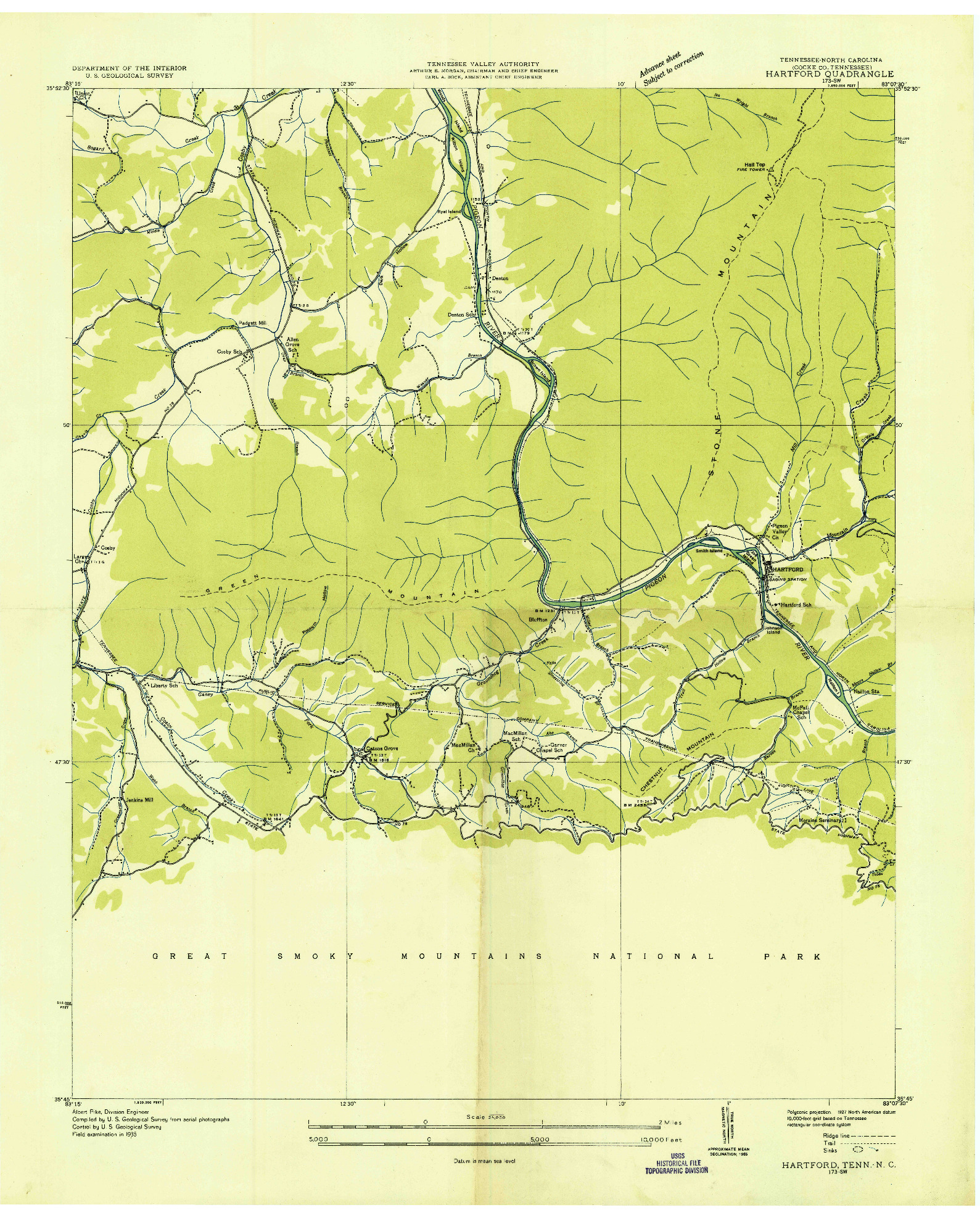 USGS 1:24000-SCALE QUADRANGLE FOR HARTFORD, TN 1935