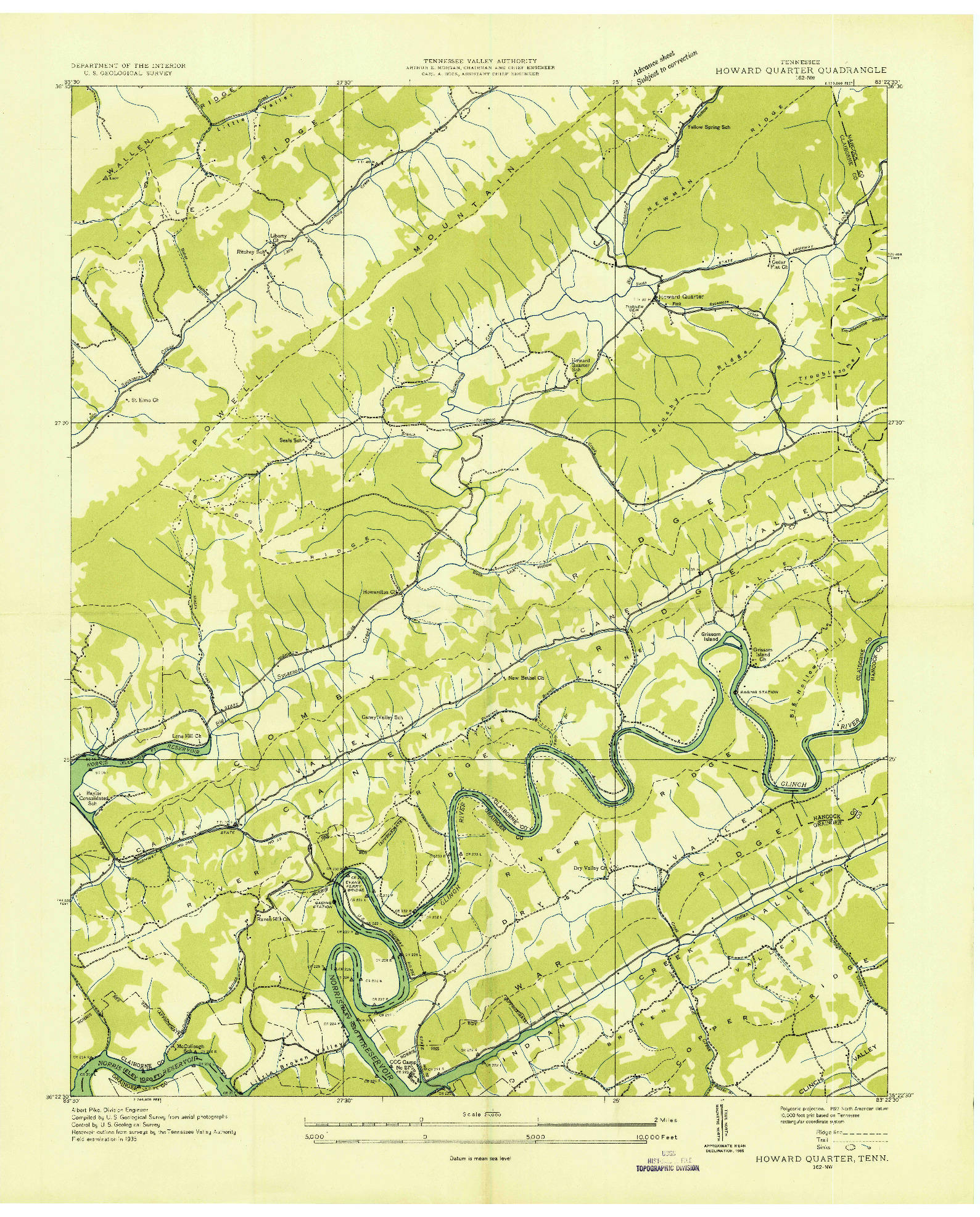 USGS 1:24000-SCALE QUADRANGLE FOR HOWARD QUARTER, TN 1935