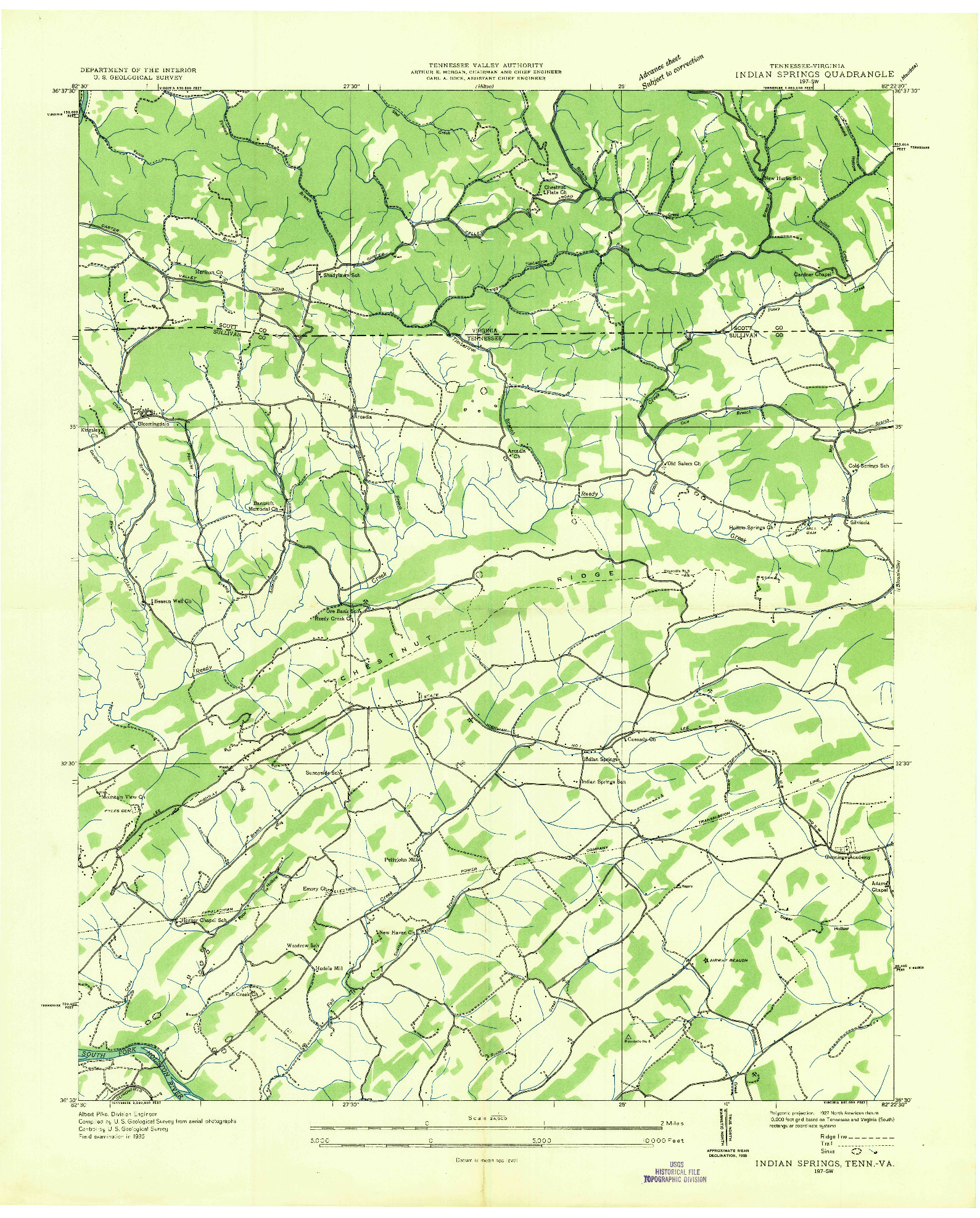 USGS 1:24000-SCALE QUADRANGLE FOR INDIAN SPRINGS, TN 1935