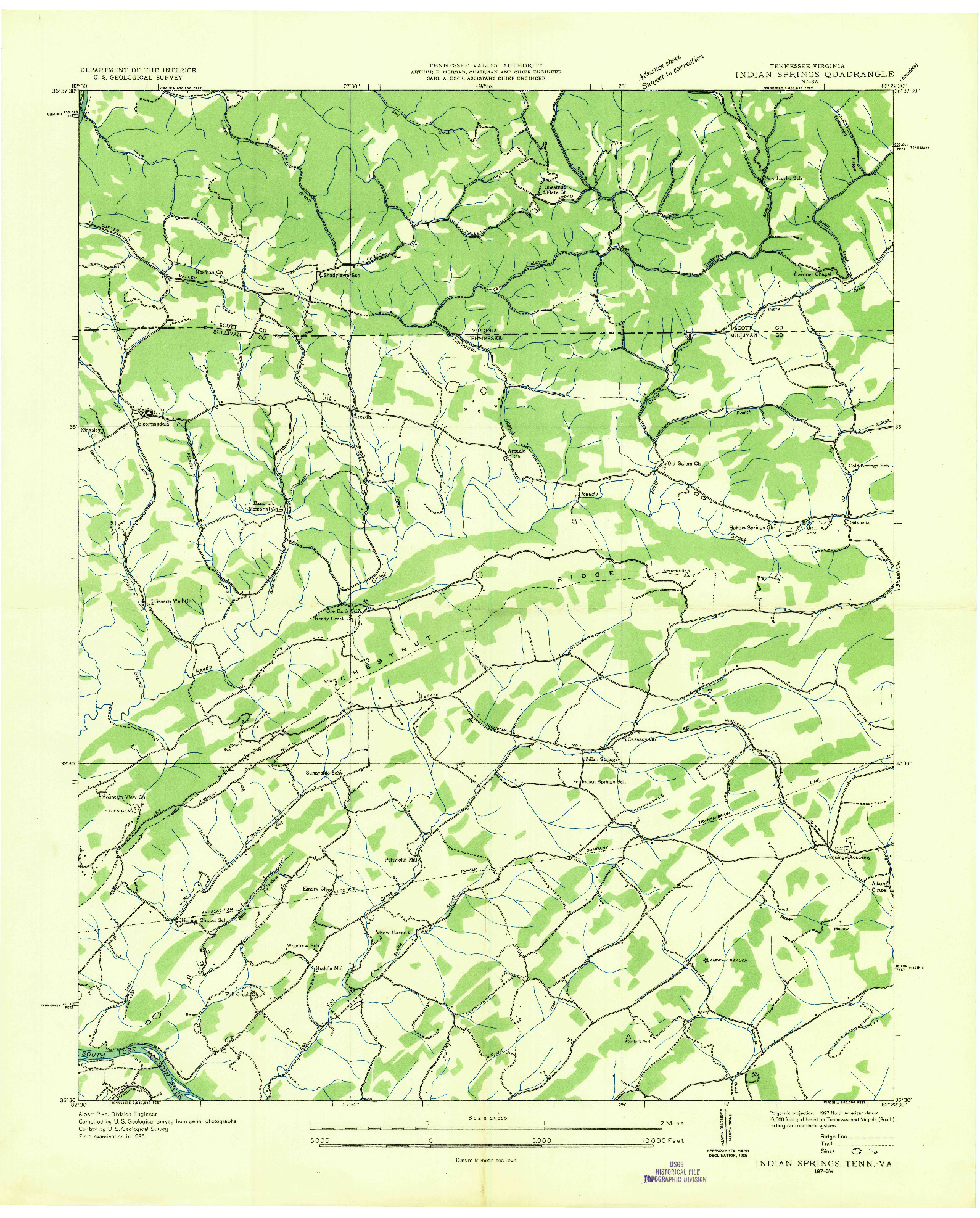 USGS 1:24000-SCALE QUADRANGLE FOR INDIAN SPRINGS, TN 1935