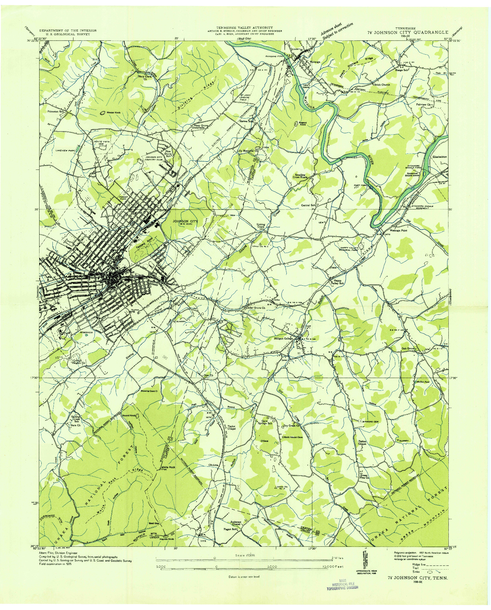 USGS 1:24000-SCALE QUADRANGLE FOR JOHNSON CITY, TN 1935
