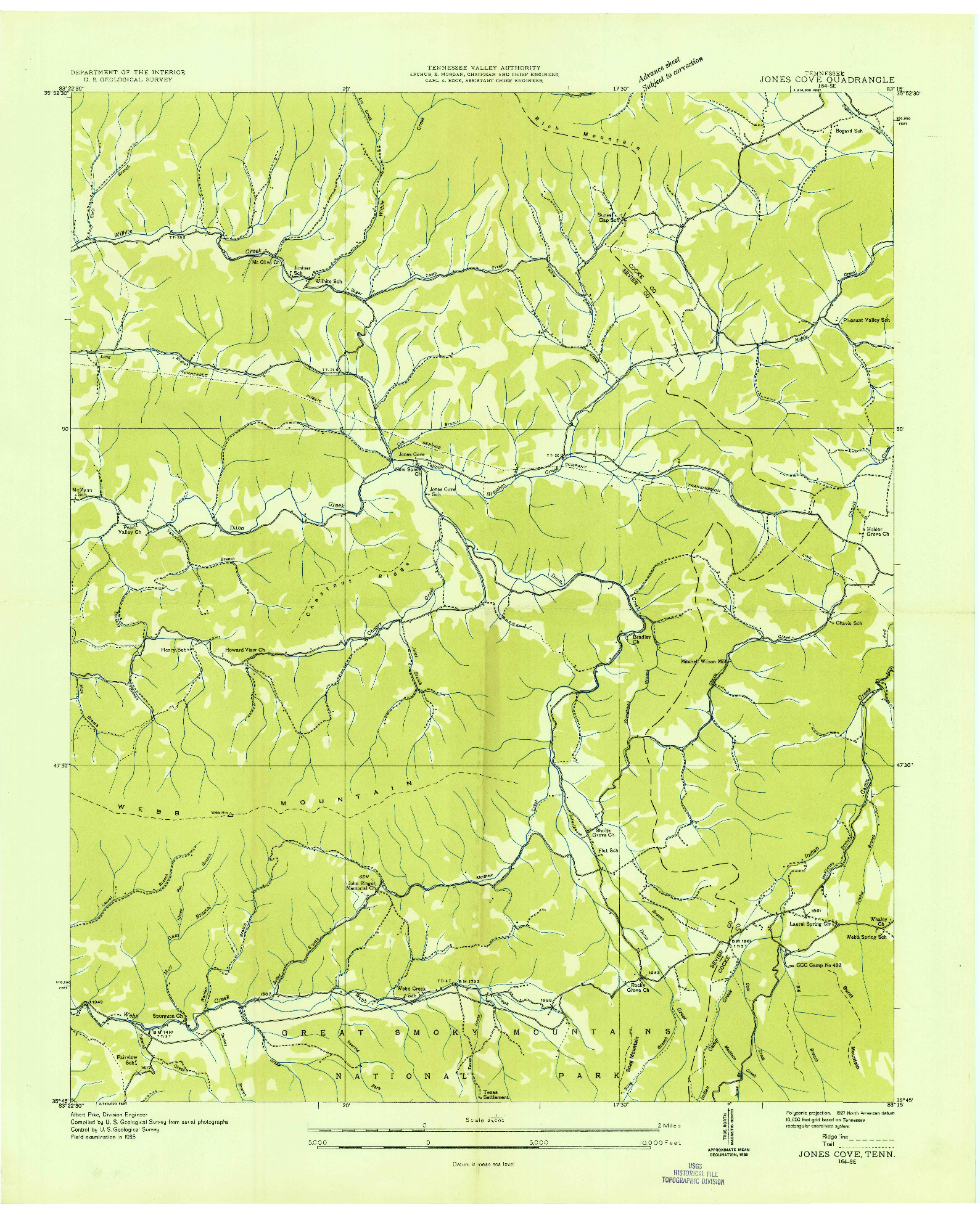 USGS 1:24000-SCALE QUADRANGLE FOR JONES COVE, TN 1935