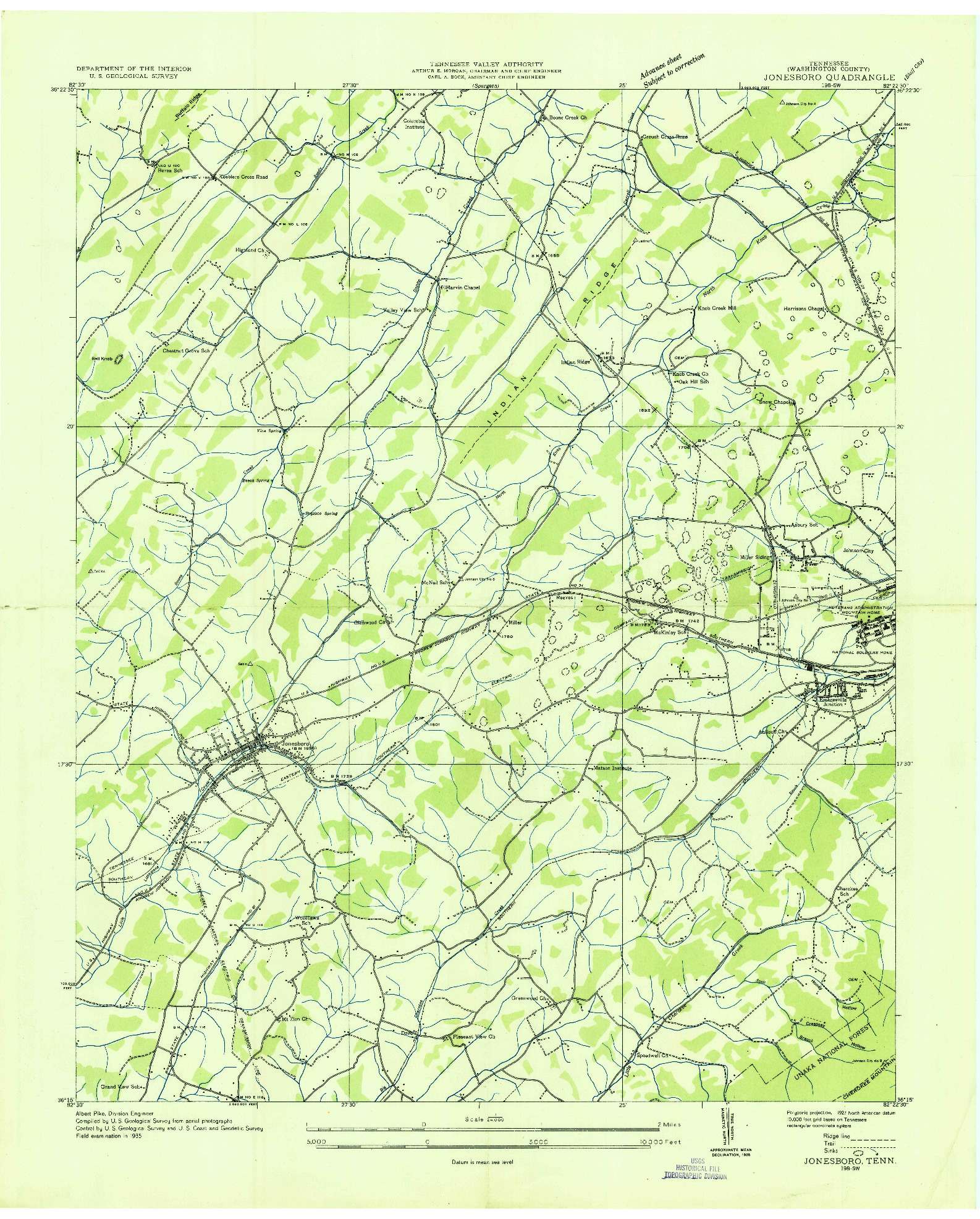 USGS 1:24000-SCALE QUADRANGLE FOR JONESBORO, TN 1935