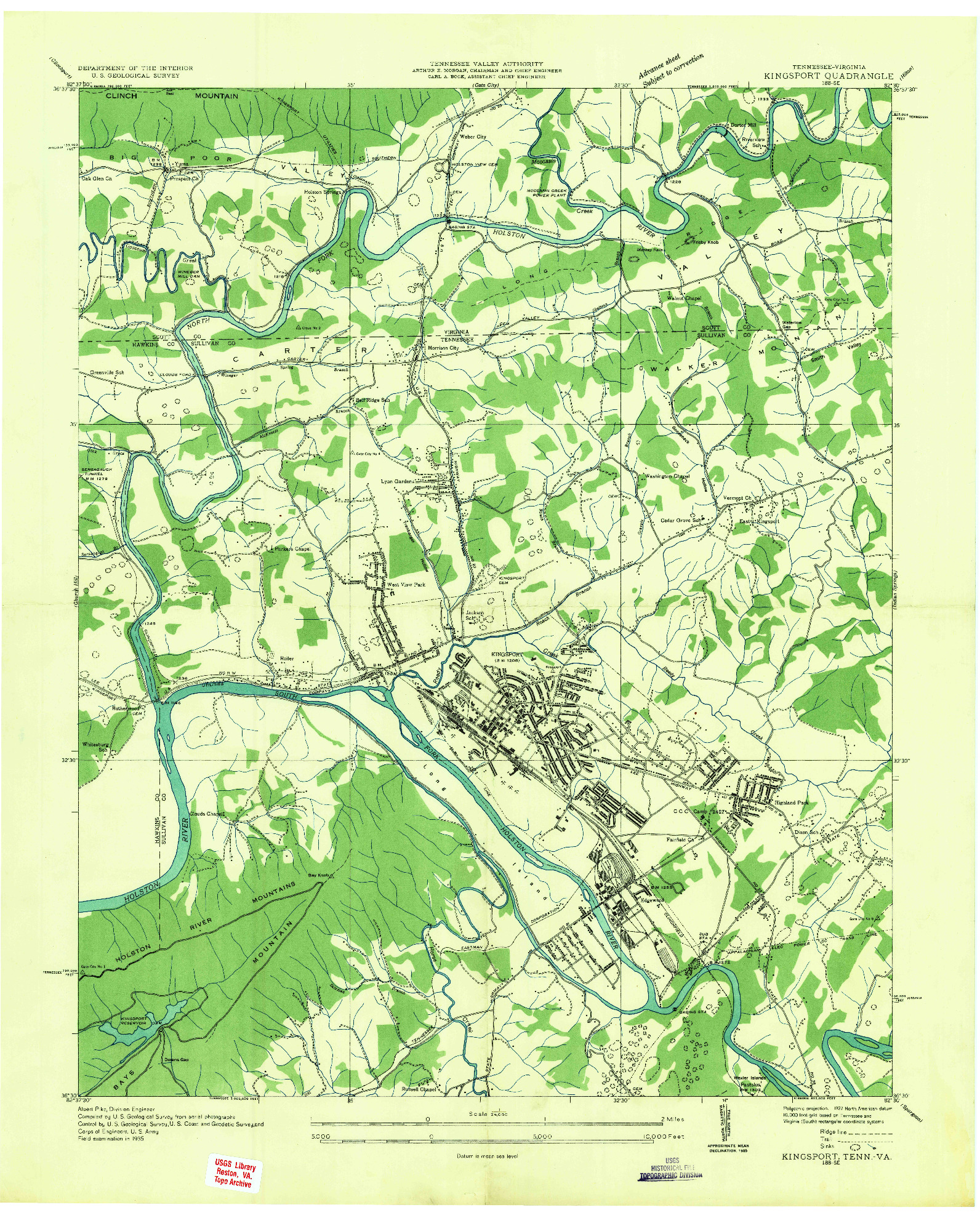 USGS 1:24000-SCALE QUADRANGLE FOR KINGSPORT, TN 1935