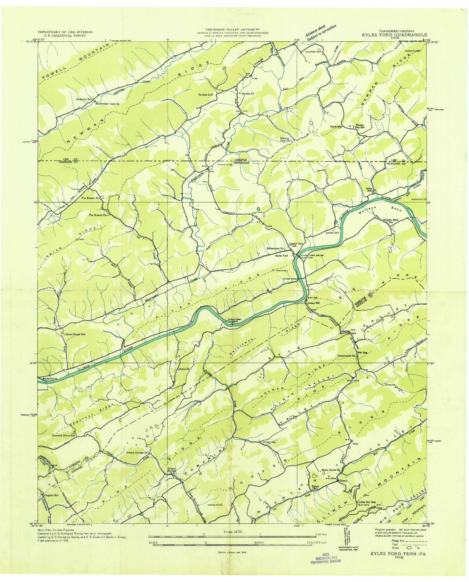 USGS 1:24000-SCALE QUADRANGLE FOR KYLES FORD, TN 1935
