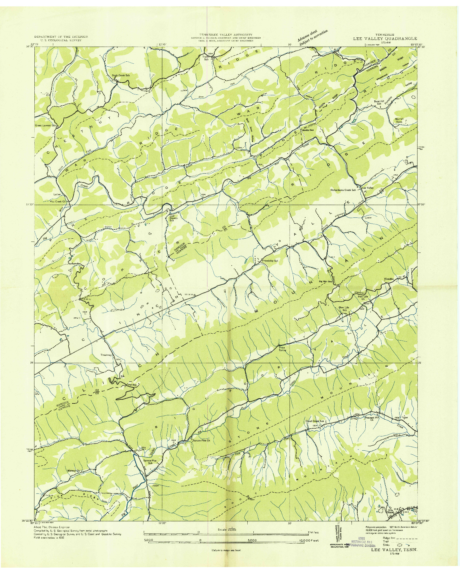 USGS 1:24000-SCALE QUADRANGLE FOR LEE VALLEY, TN 1935