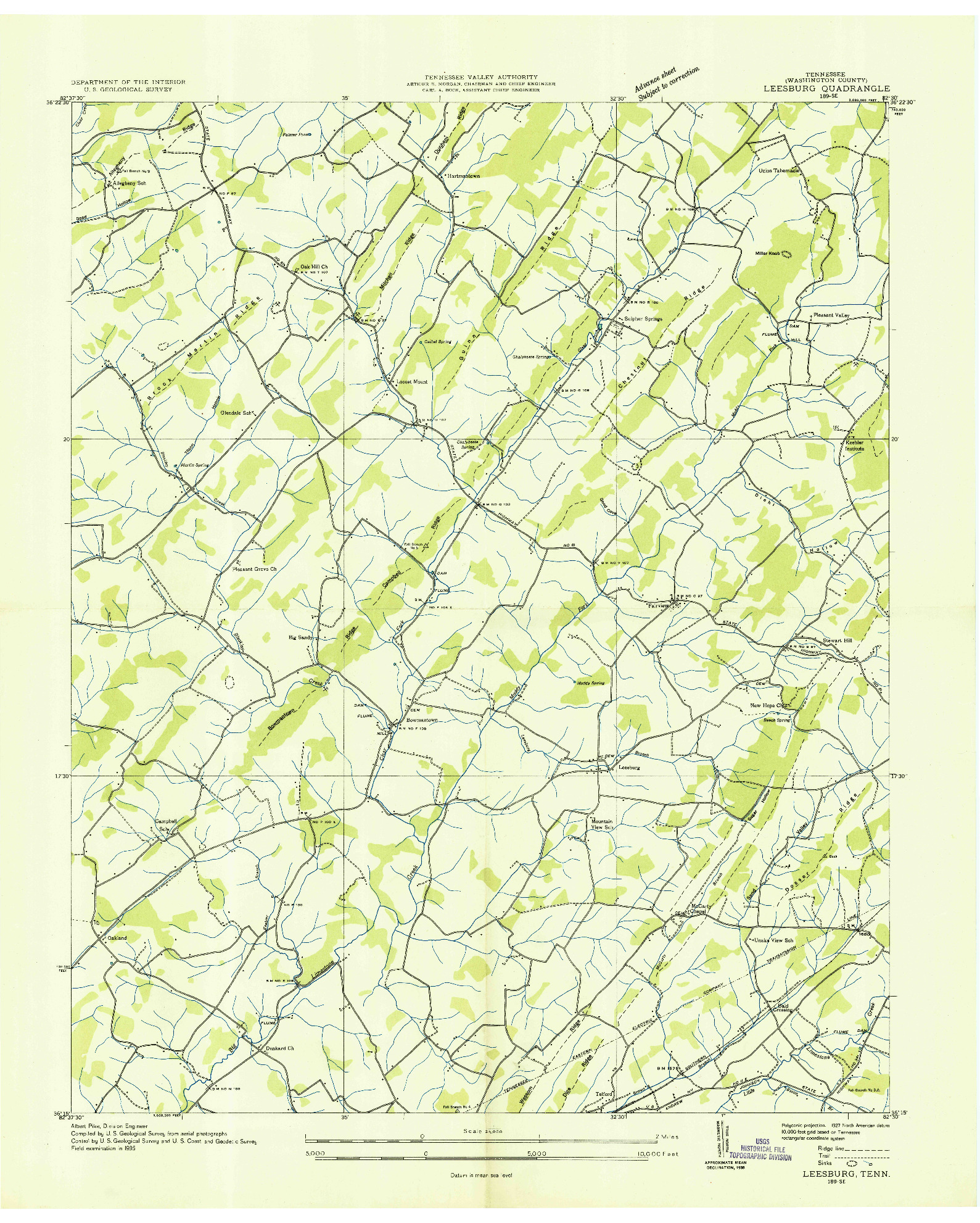 USGS 1:24000-SCALE QUADRANGLE FOR LEESBURG, TN 1935