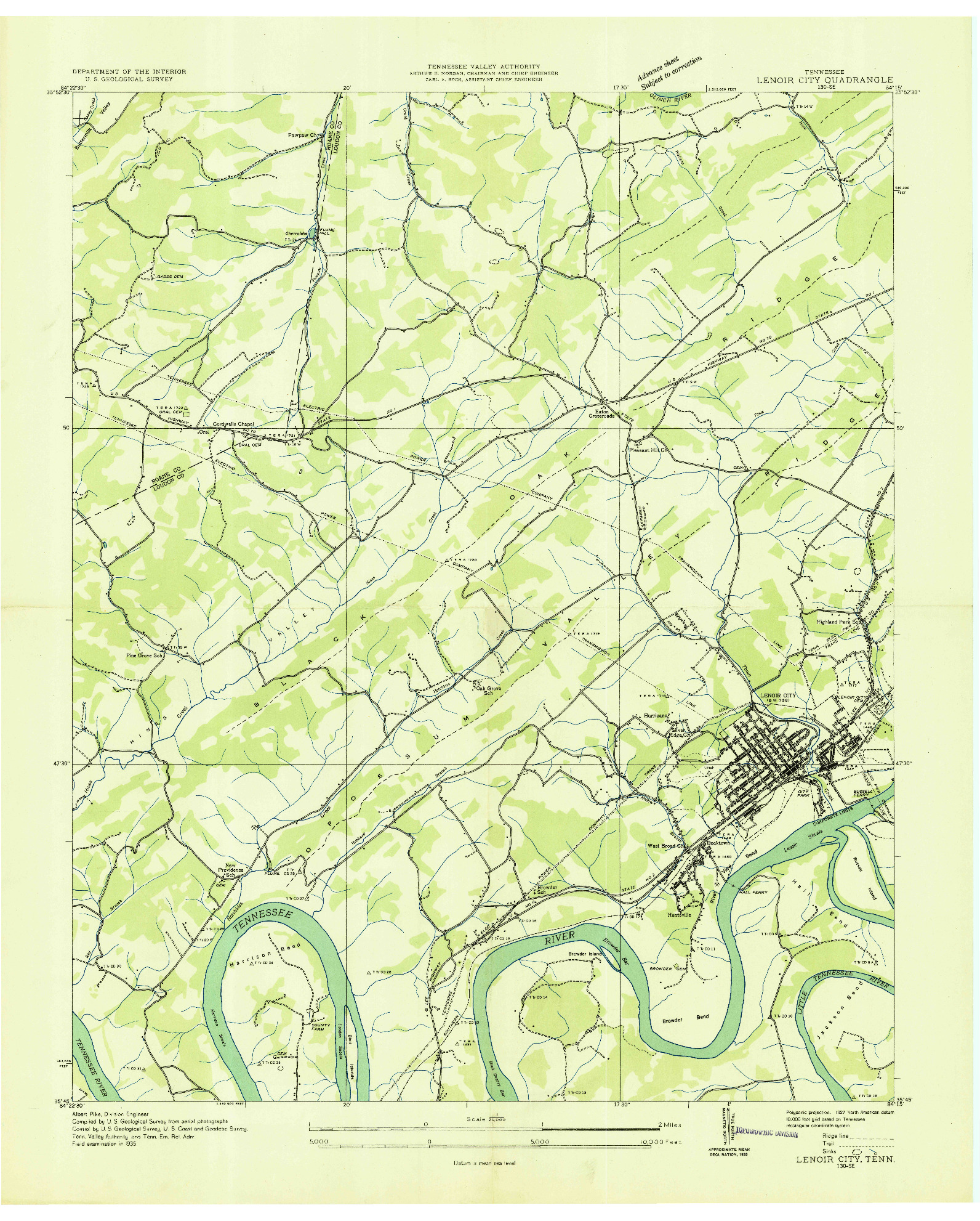 USGS 1:24000-SCALE QUADRANGLE FOR LENOIR CITY, TN 1935
