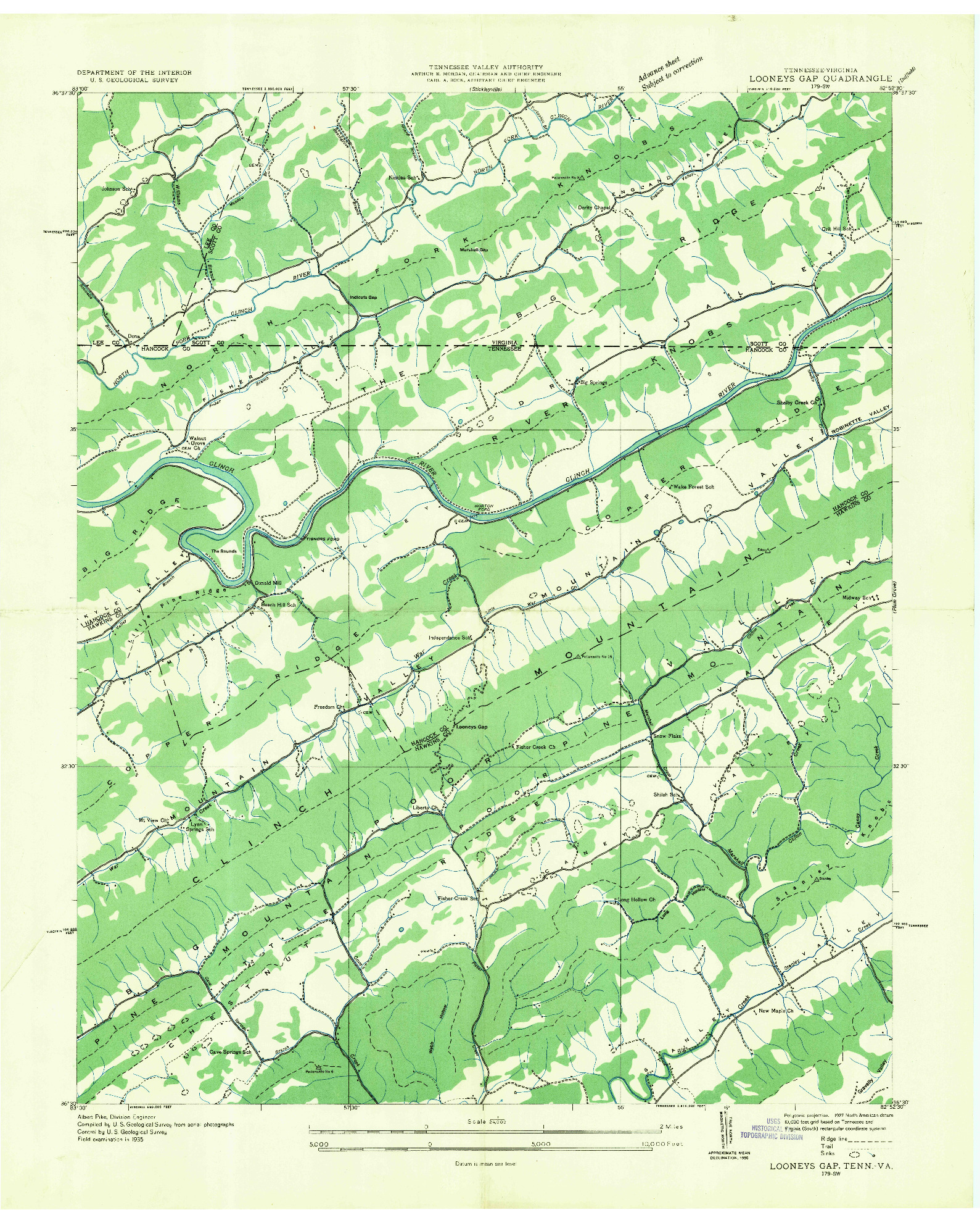 USGS 1:24000-SCALE QUADRANGLE FOR LOONEYS GAP, TN 1935