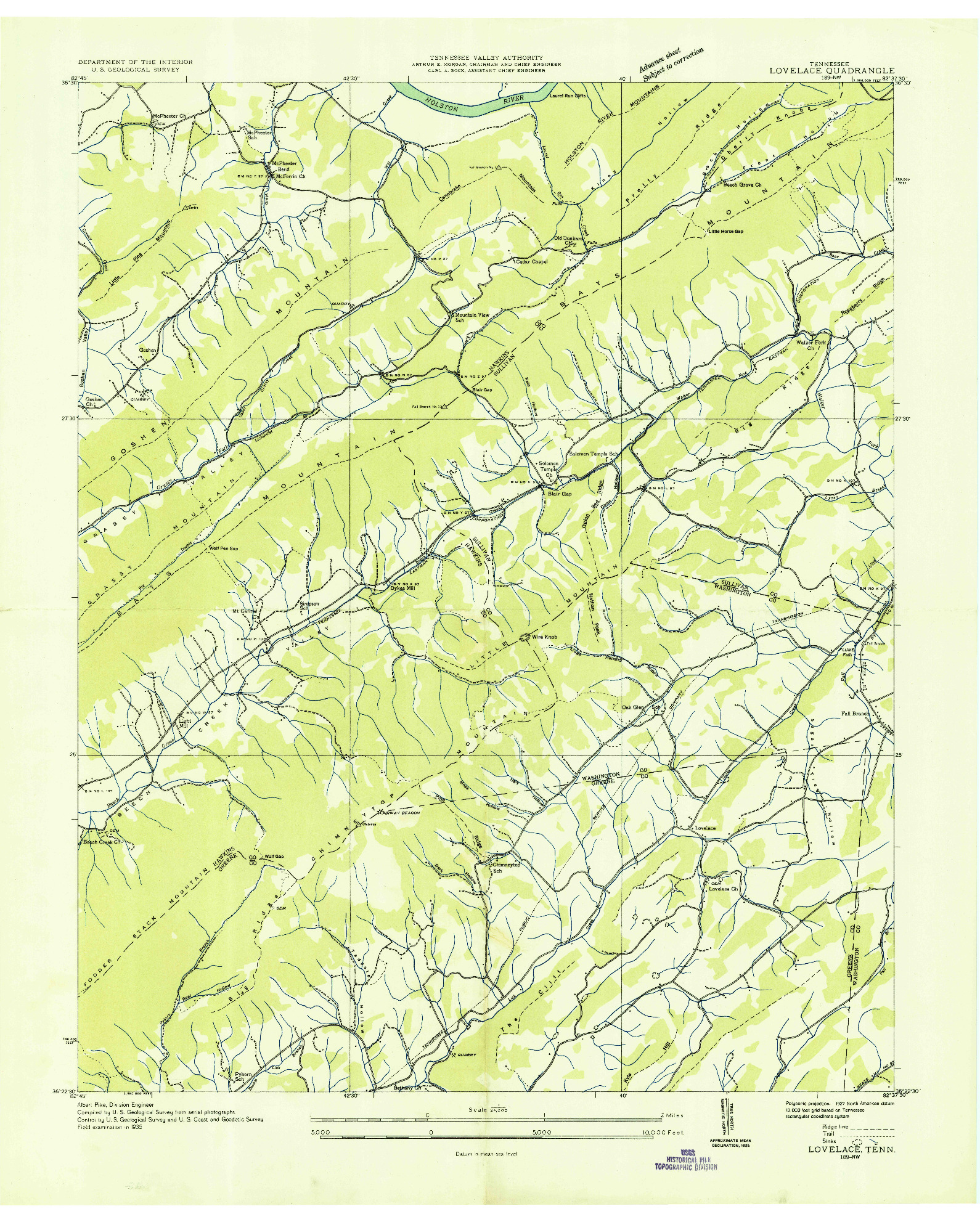 USGS 1:24000-SCALE QUADRANGLE FOR LOVELACE, TN 1935