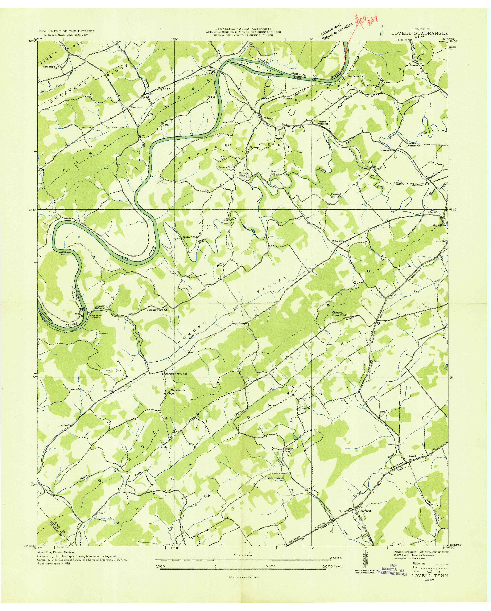 USGS 1:24000-SCALE QUADRANGLE FOR LOVELL, TN 1935