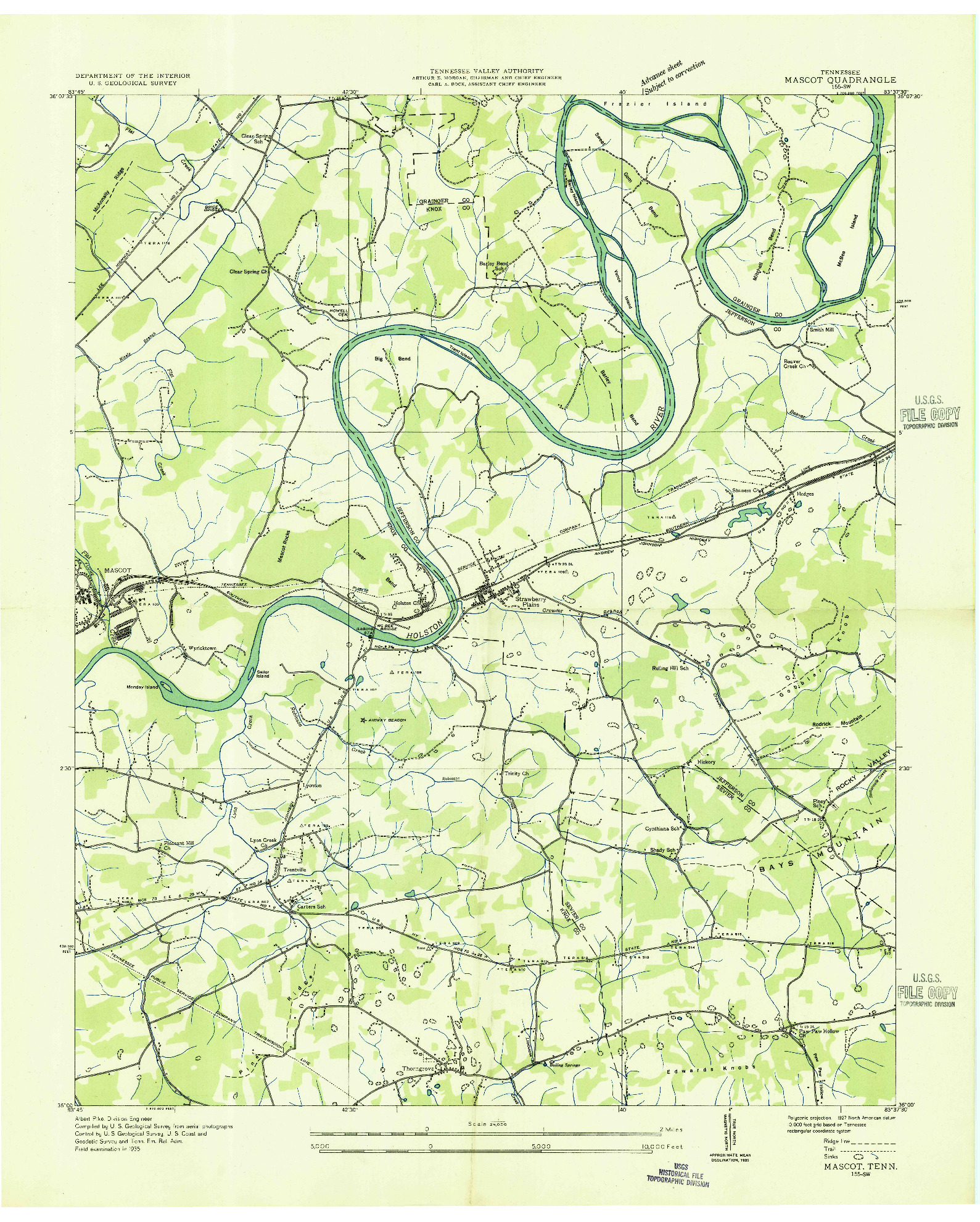 USGS 1:24000-SCALE QUADRANGLE FOR MASCOT, TN 1935