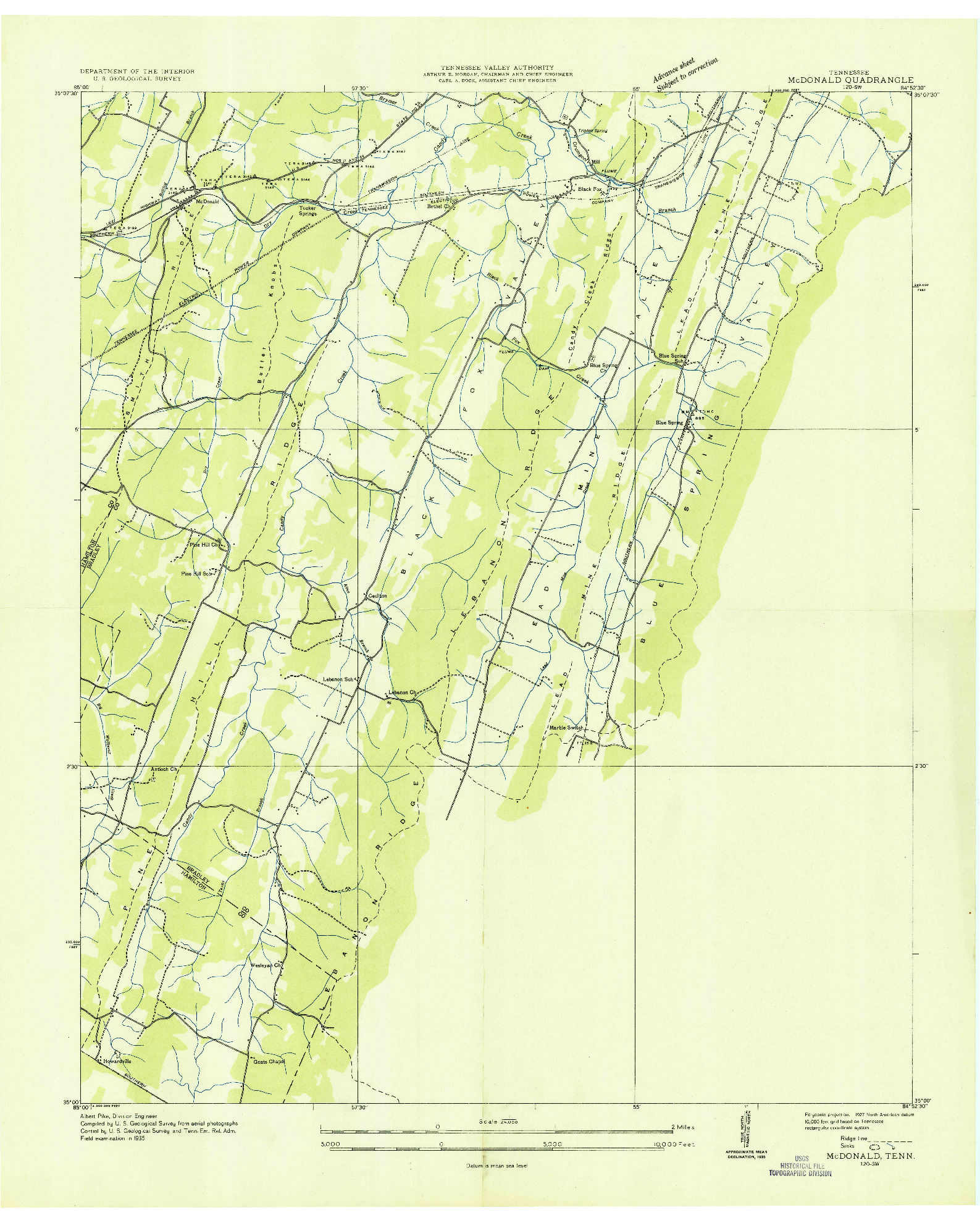 USGS 1:24000-SCALE QUADRANGLE FOR MC DONALD, TN 1935