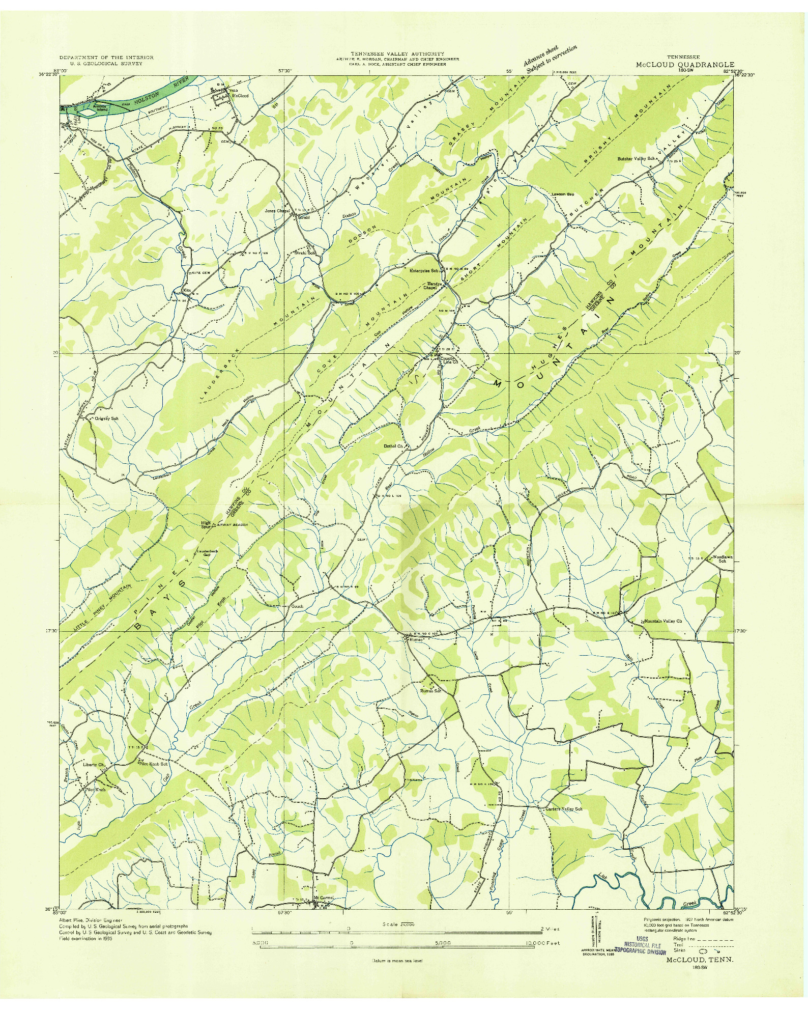 USGS 1:24000-SCALE QUADRANGLE FOR MCCLOUD, TN 1935