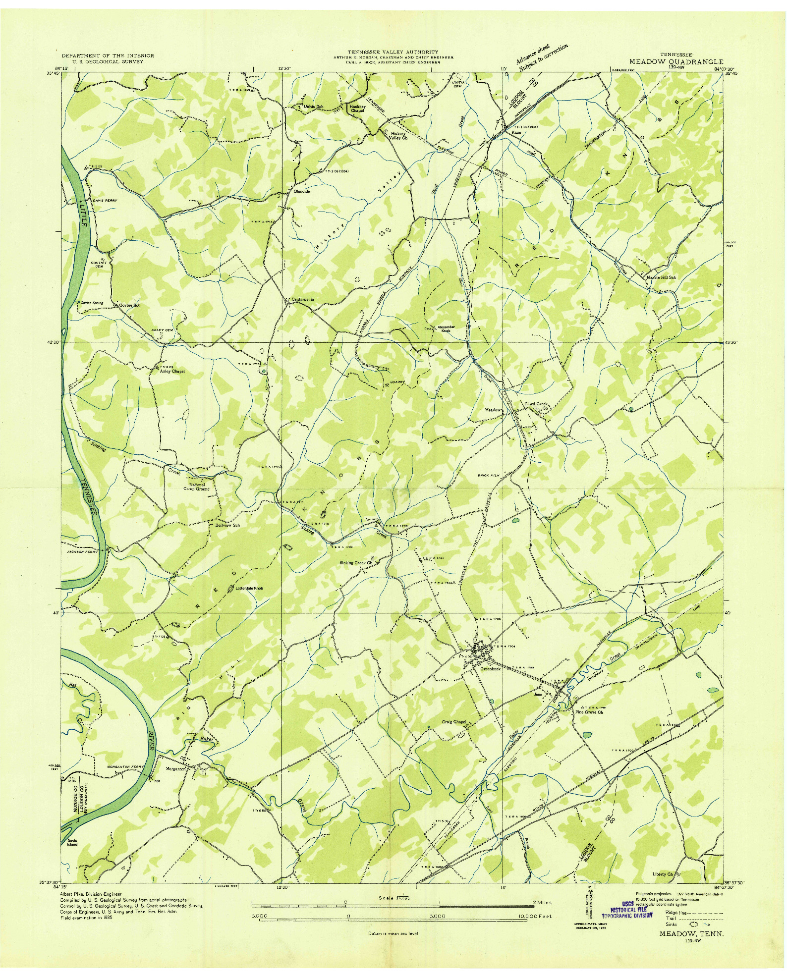 USGS 1:24000-SCALE QUADRANGLE FOR MEADOW, TN 1935