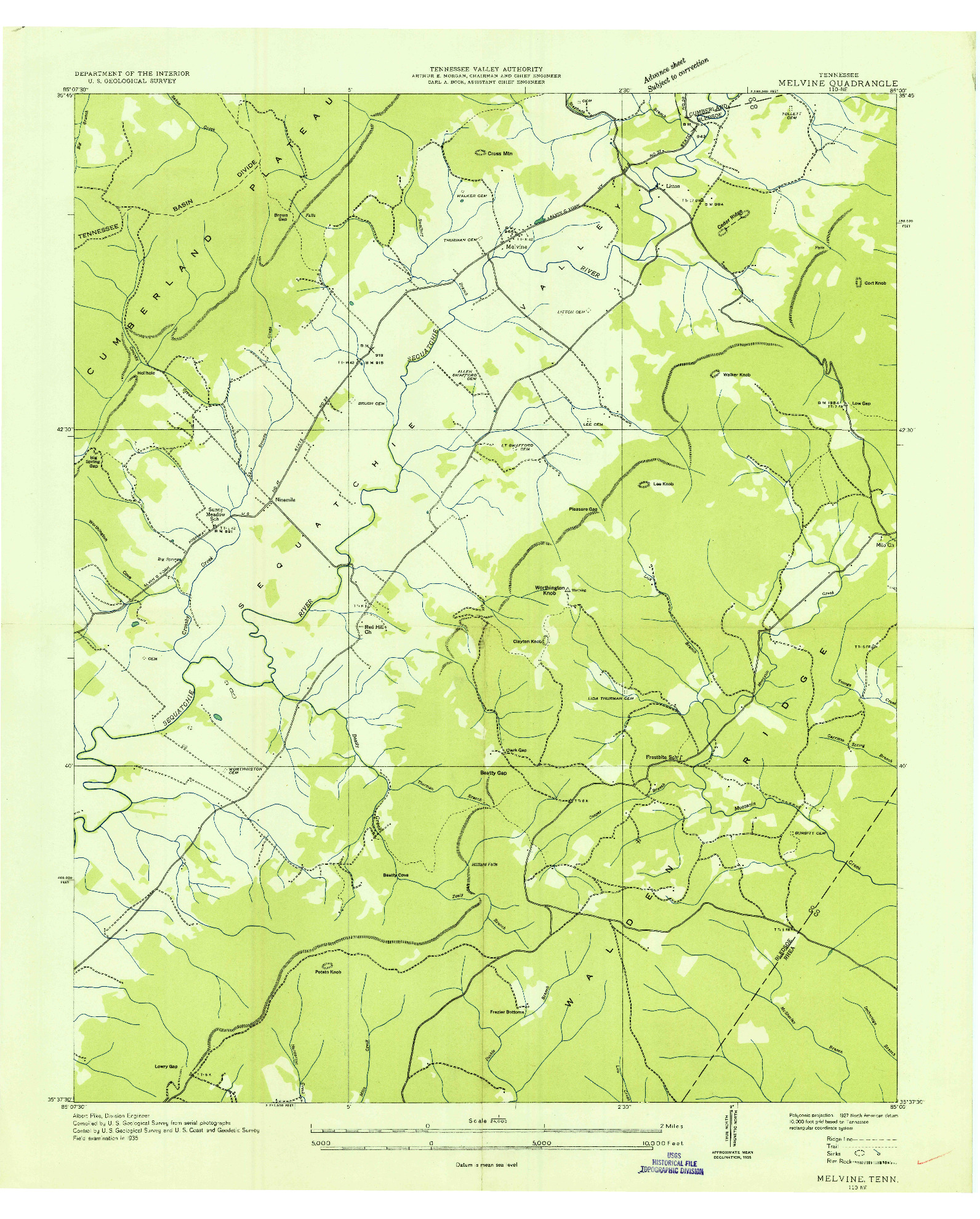 USGS 1:24000-SCALE QUADRANGLE FOR MELVINE, TN 1935