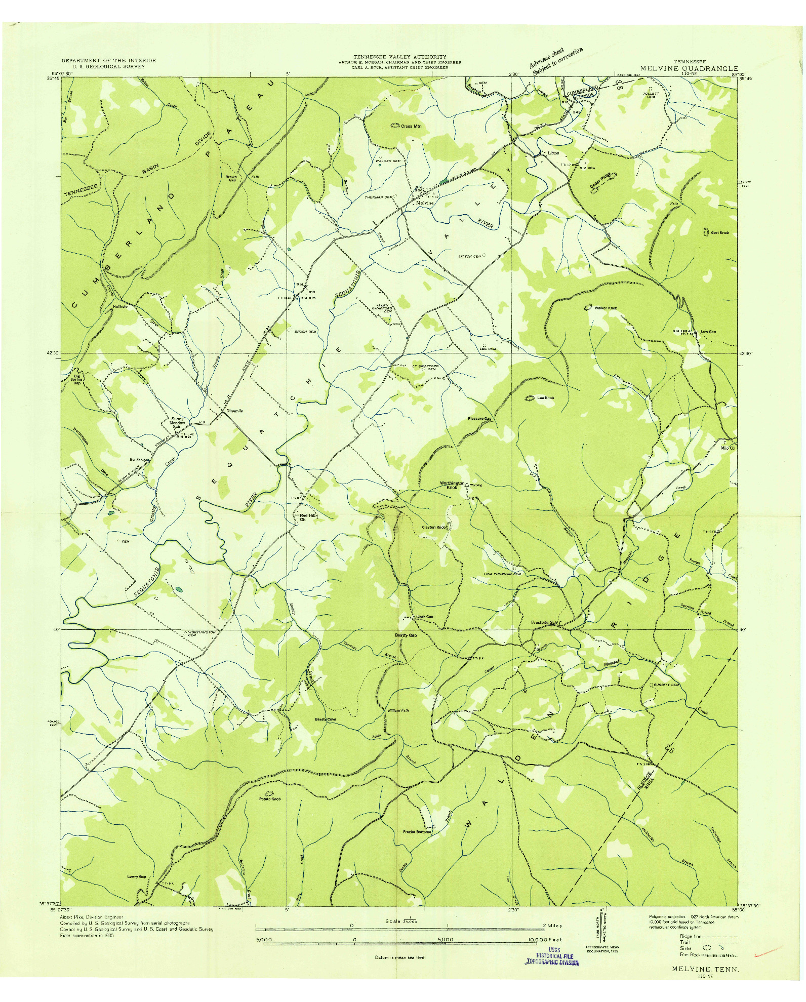 USGS 1:24000-SCALE QUADRANGLE FOR MELVINE, TN 1935