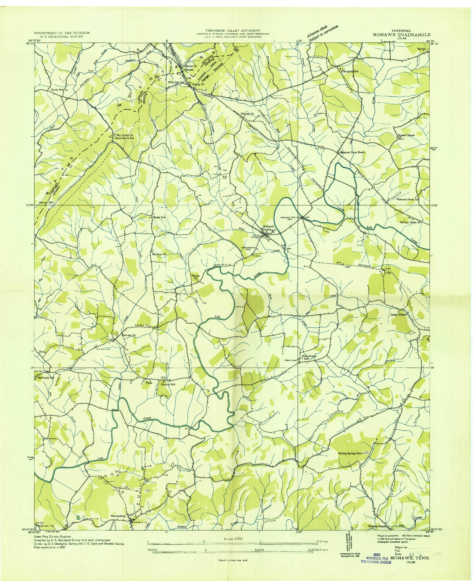 USGS 1:24000-SCALE QUADRANGLE FOR MOHAWK, TN 1935