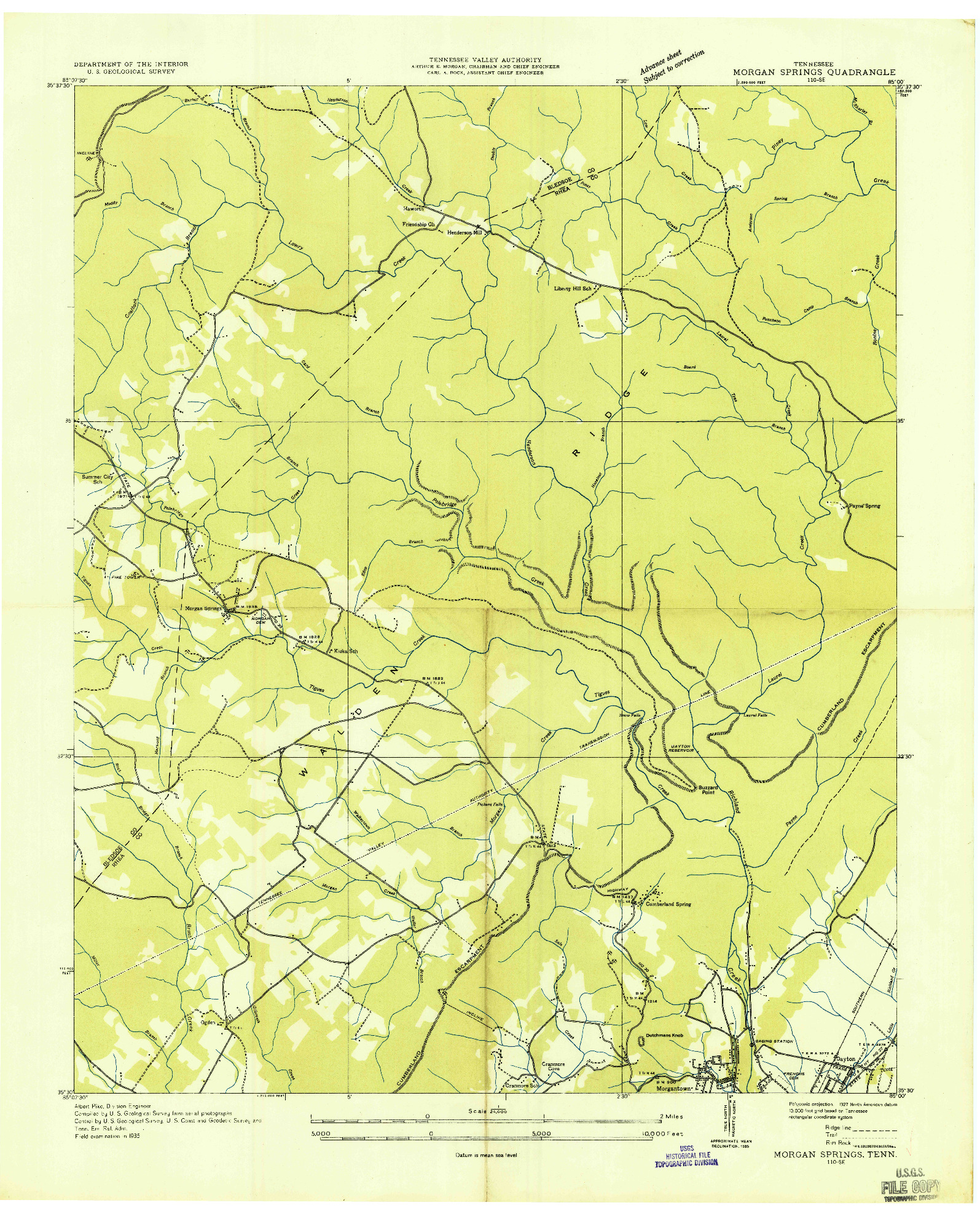 USGS 1:24000-SCALE QUADRANGLE FOR MORGAN SPRINGS, TN 1935