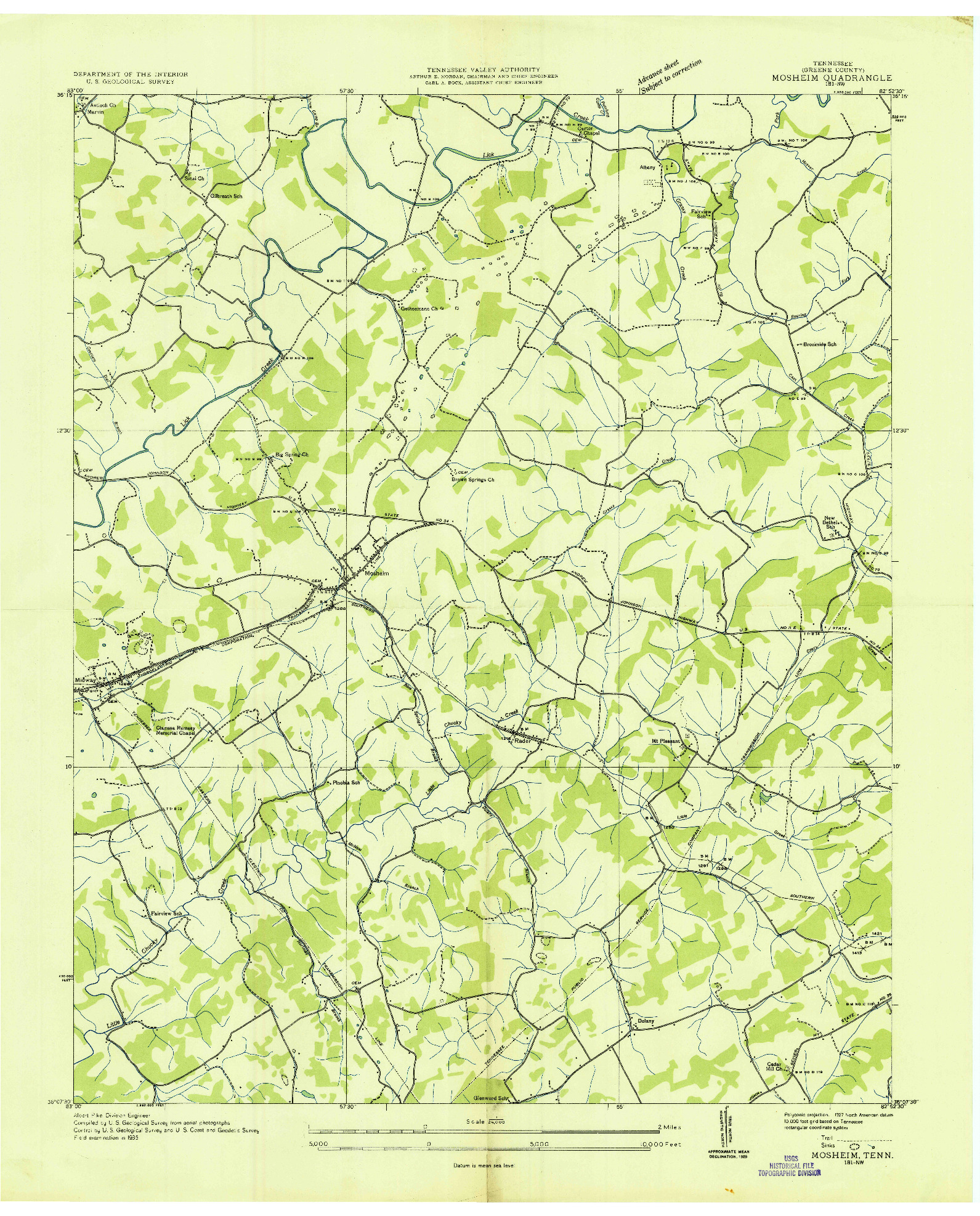 USGS 1:24000-SCALE QUADRANGLE FOR MOSHEIM, TN 1935