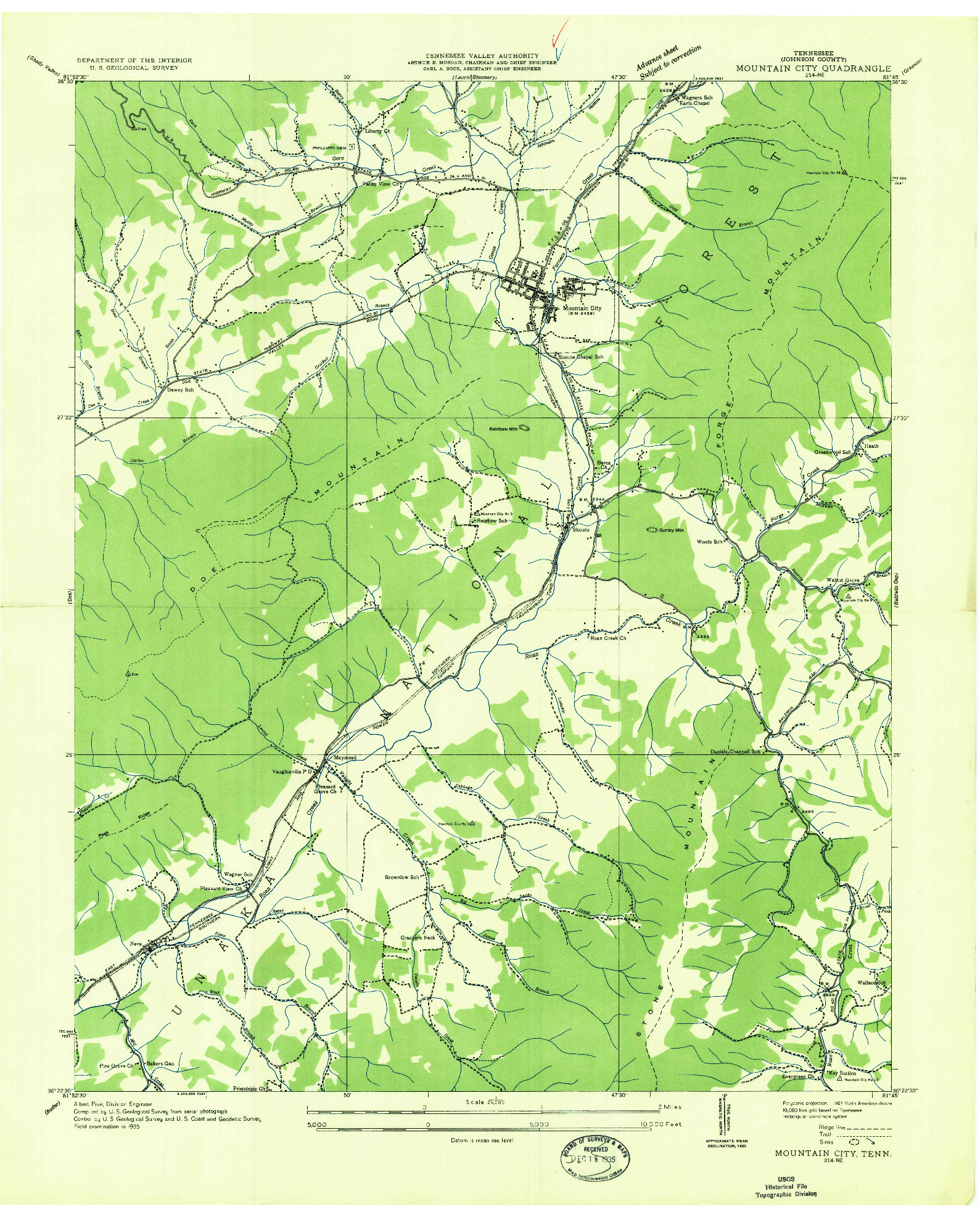 USGS 1:24000-SCALE QUADRANGLE FOR MOUNTAIN CITY, TN 1935
