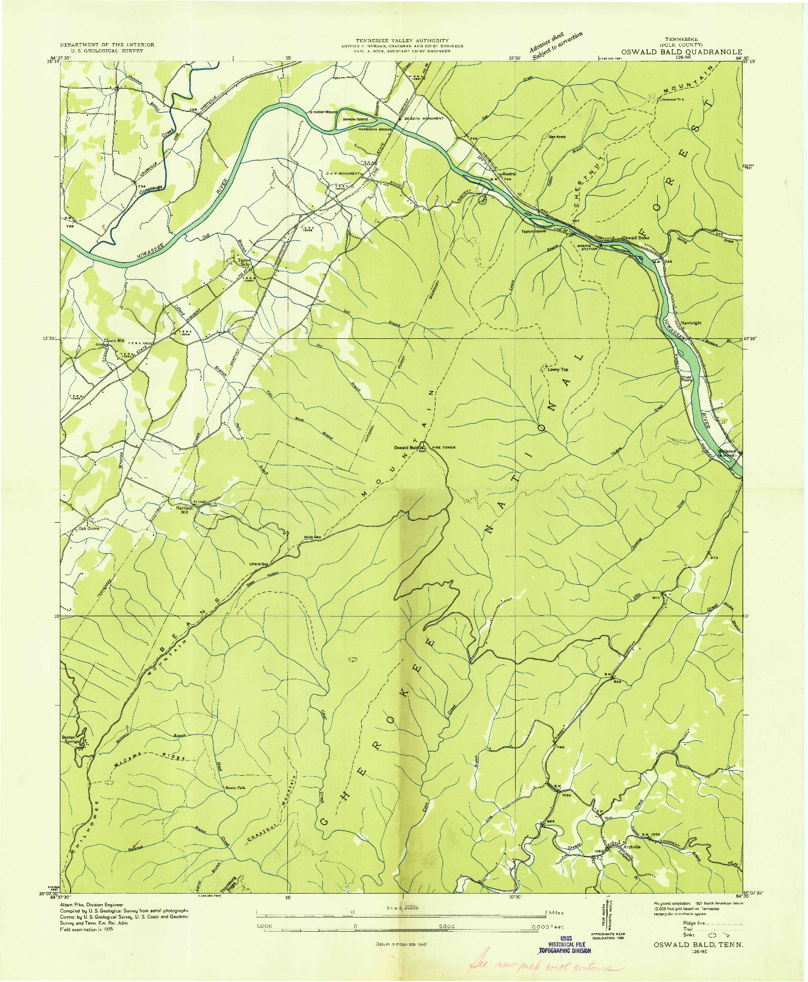 USGS 1:24000-SCALE QUADRANGLE FOR OSWALD BALD, TN 1935