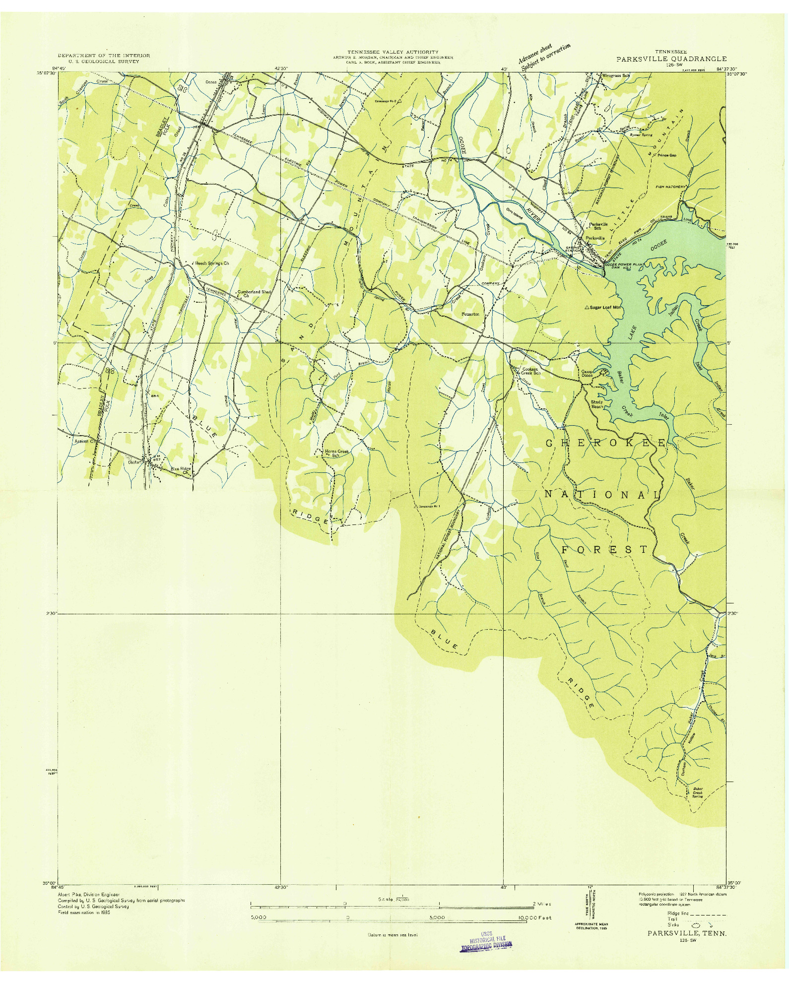 USGS 1:24000-SCALE QUADRANGLE FOR PARKSVILLE, TN 1935