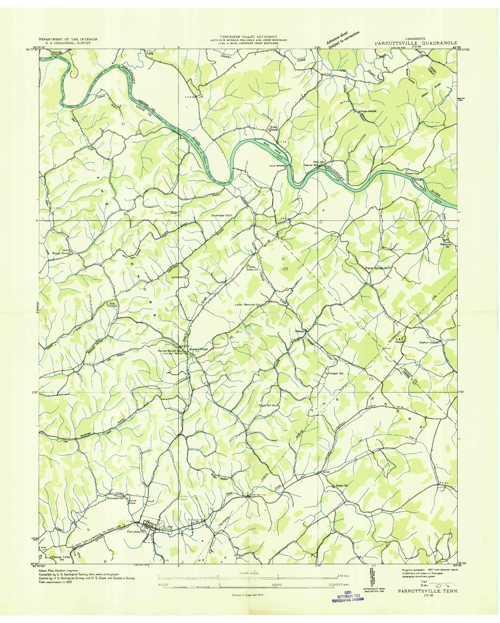 USGS 1:24000-SCALE QUADRANGLE FOR PARROTTSVILLE, TN 1935