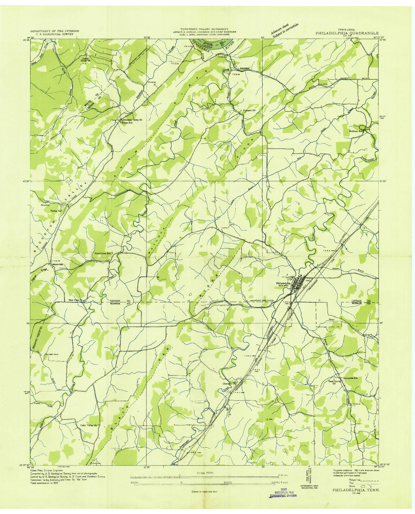 USGS 1:24000-SCALE QUADRANGLE FOR PHILADELPHIA, TN 1935