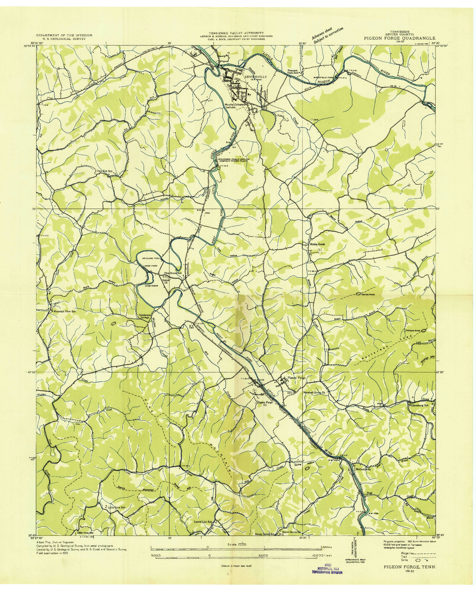 USGS 1:24000-SCALE QUADRANGLE FOR PIGEON FORGE, TN 1935