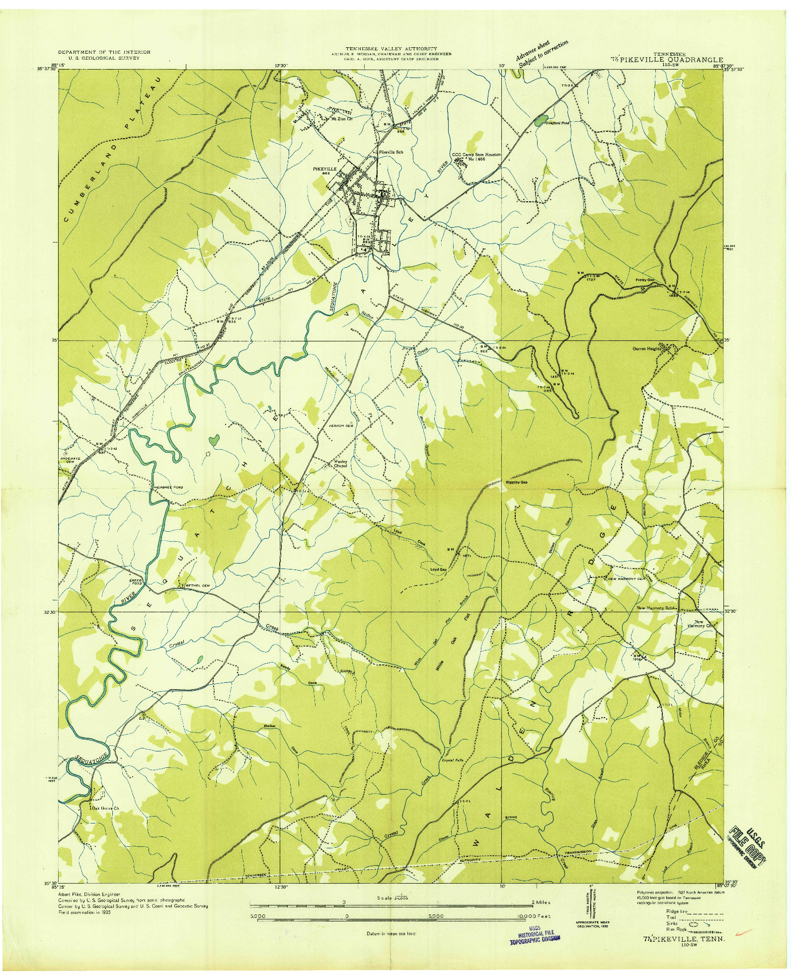 USGS 1:24000-SCALE QUADRANGLE FOR PIKEVILLE, TN 1935