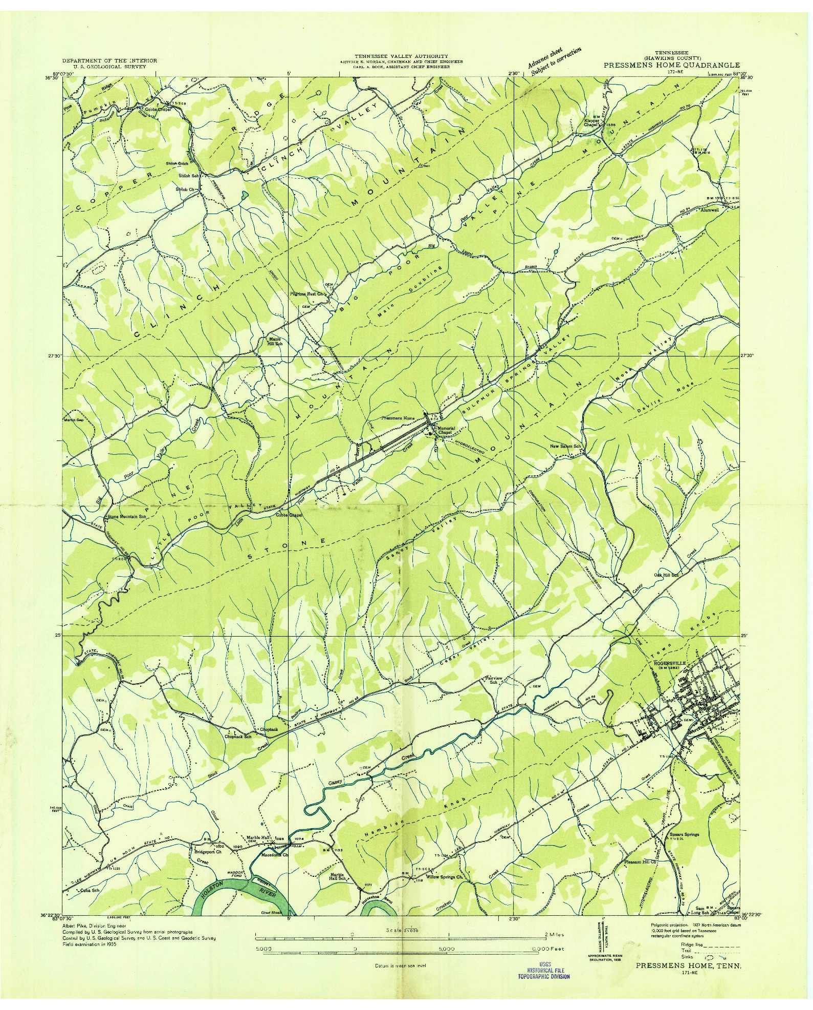 USGS 1:24000-SCALE QUADRANGLE FOR PRESSMENS HOME, TN 1935