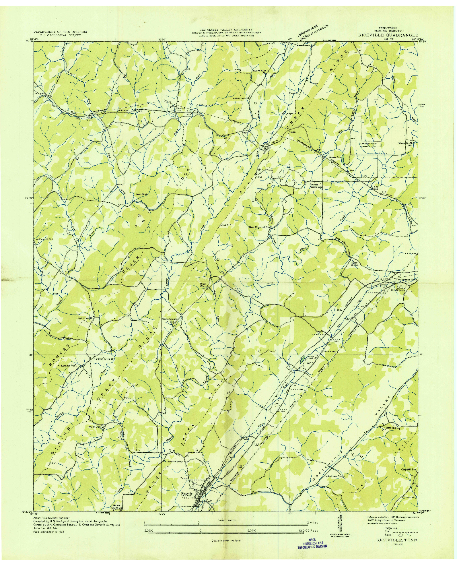 USGS 1:24000-SCALE QUADRANGLE FOR RICEVILLE, TN 1935