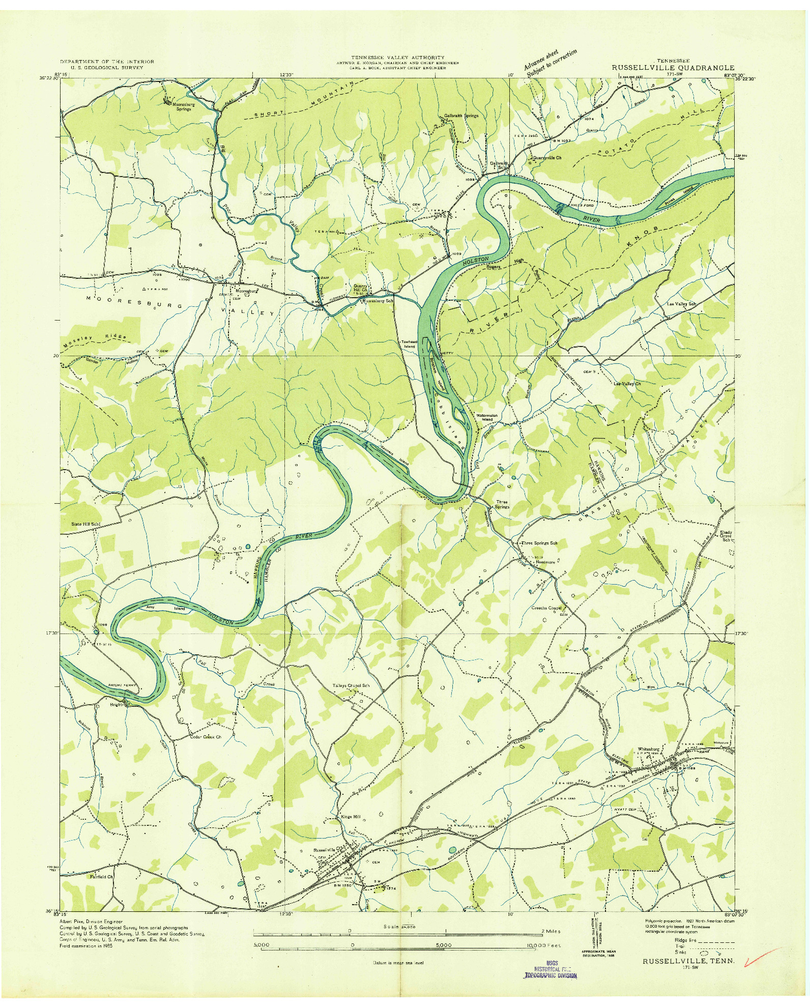 USGS 1:24000-SCALE QUADRANGLE FOR RUSSELLVILLE, TN 1935